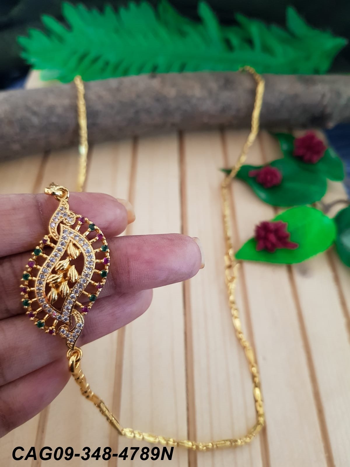 Gold Plated Evergreen design with Real AD Studded Mopu CAG09-348-4789N