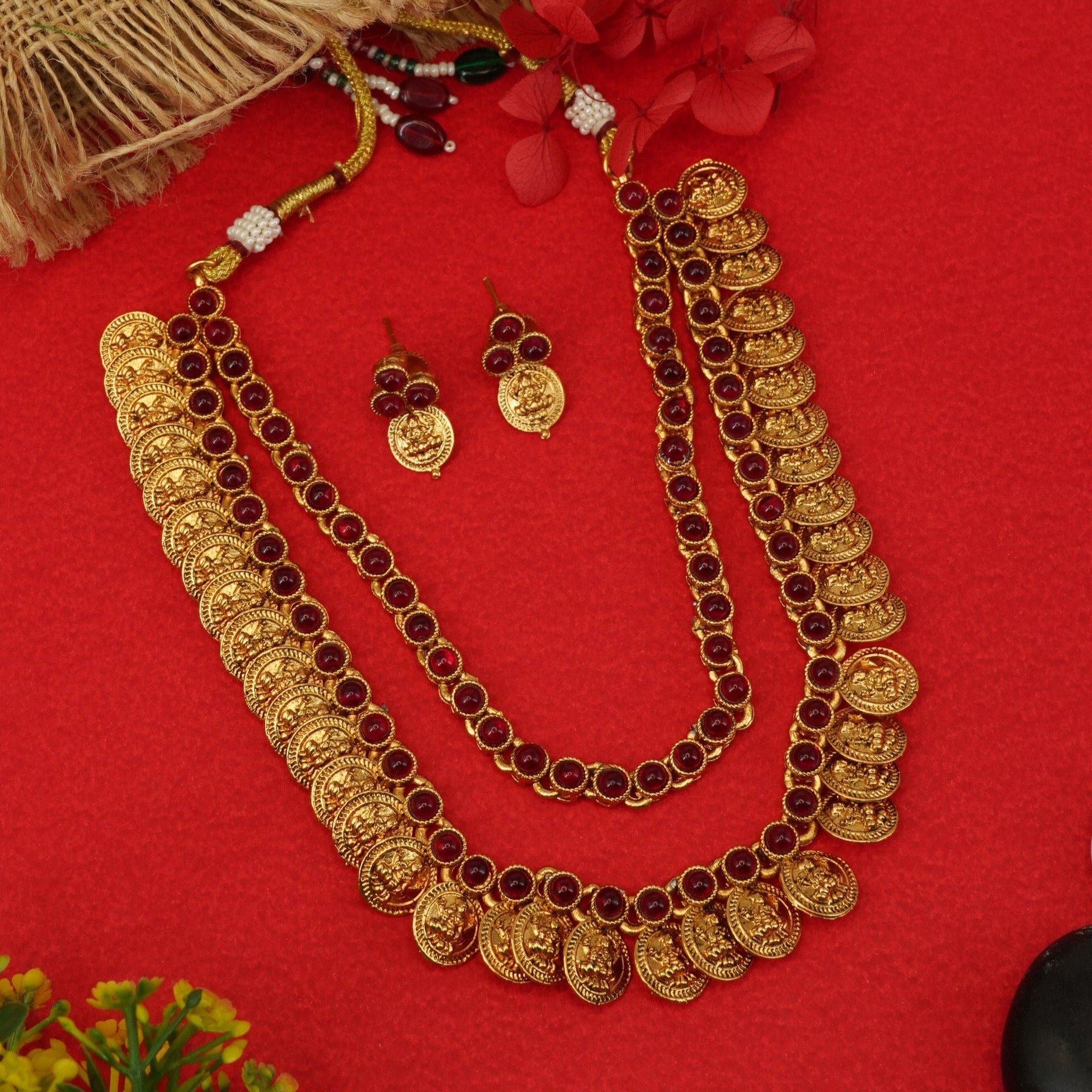 Gold Plated Exclusive bestseller Layered Grand Laxmi Necklace Set with colour options 9847N