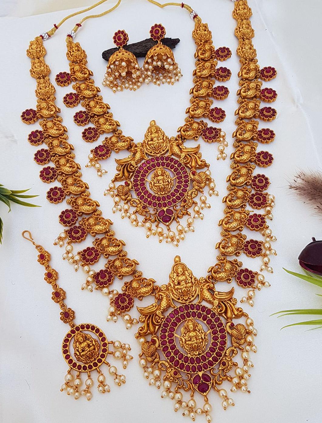 Gold Plated High quality guaranteed Necklace Set combo (Long+short) with Mang Tikka 6195N