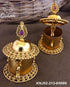 Gold Plated Kumkum box with colour stones 6589N