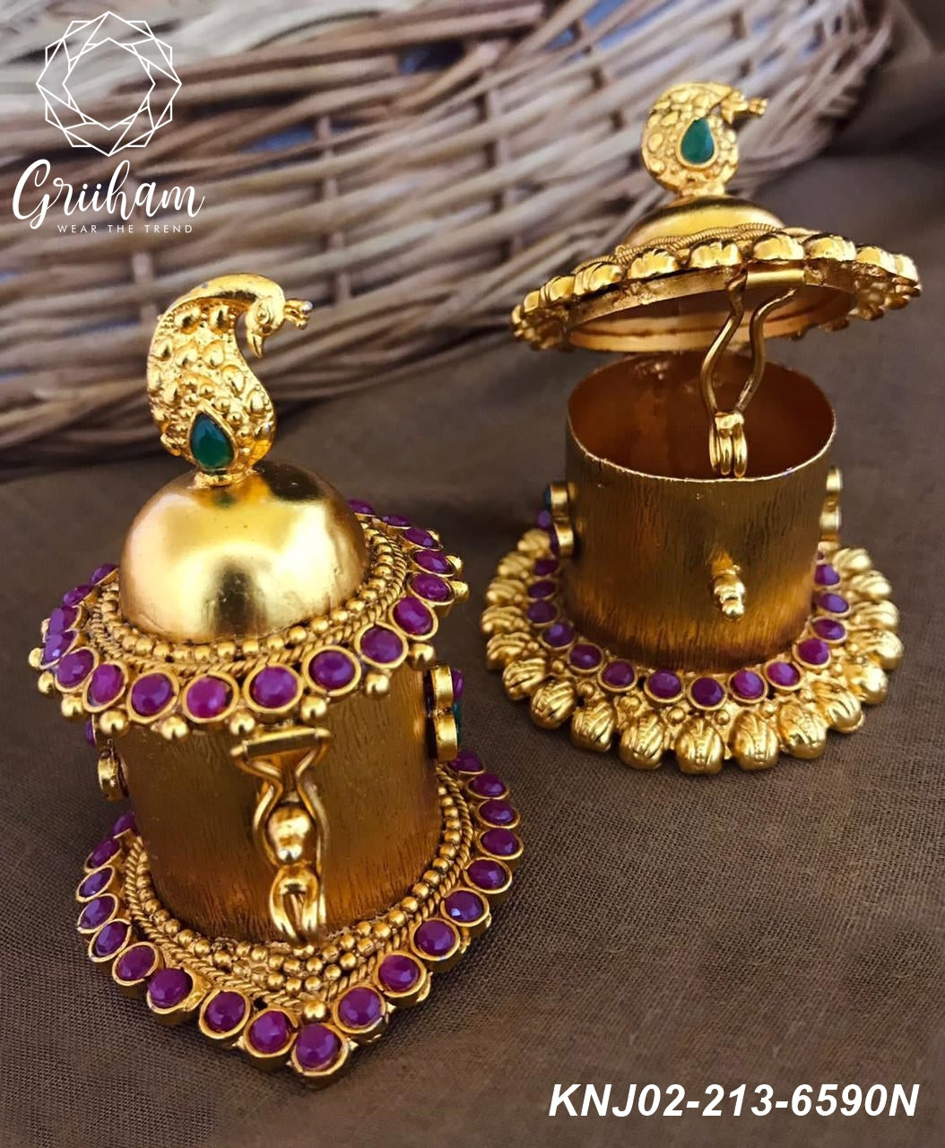 Gold Plated Kumkum box with colour stones 6590N