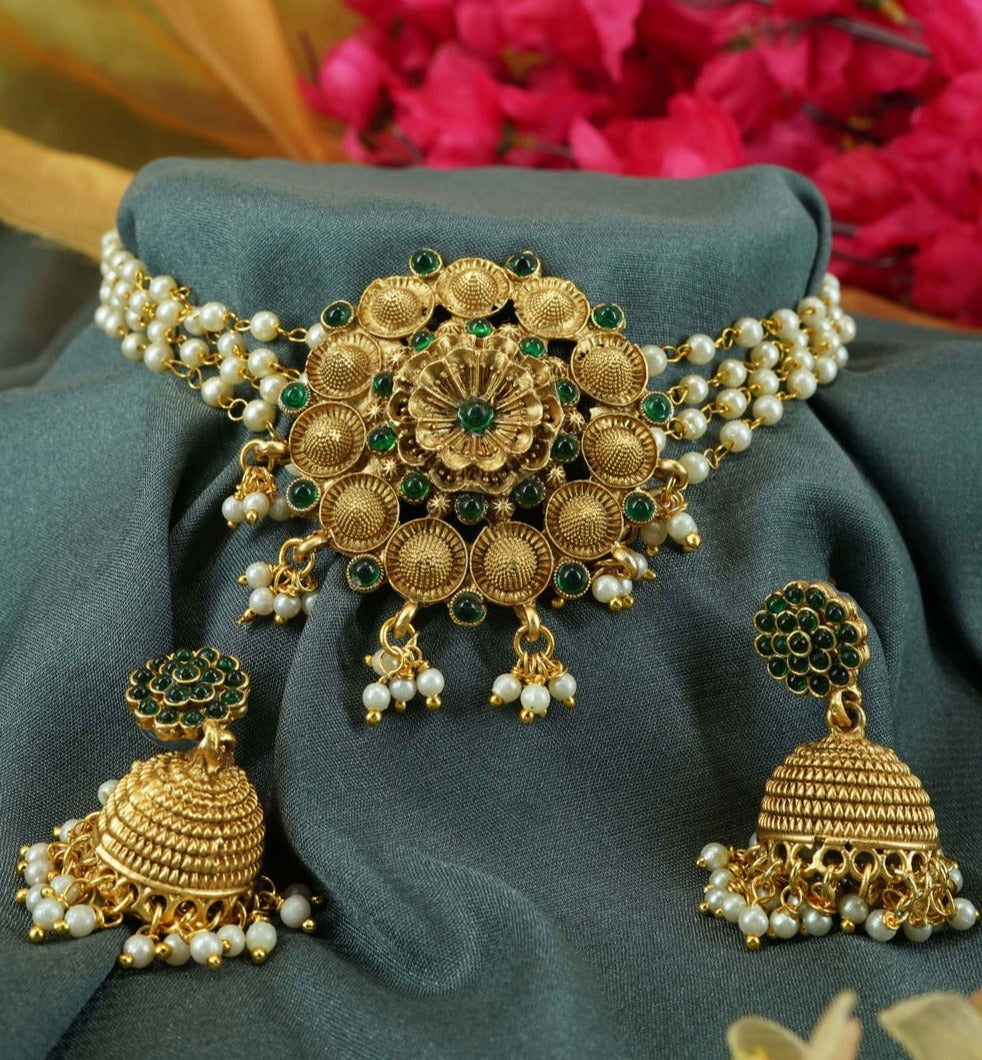 Gold Plated Laxmi Choker Necklace set 10411N
