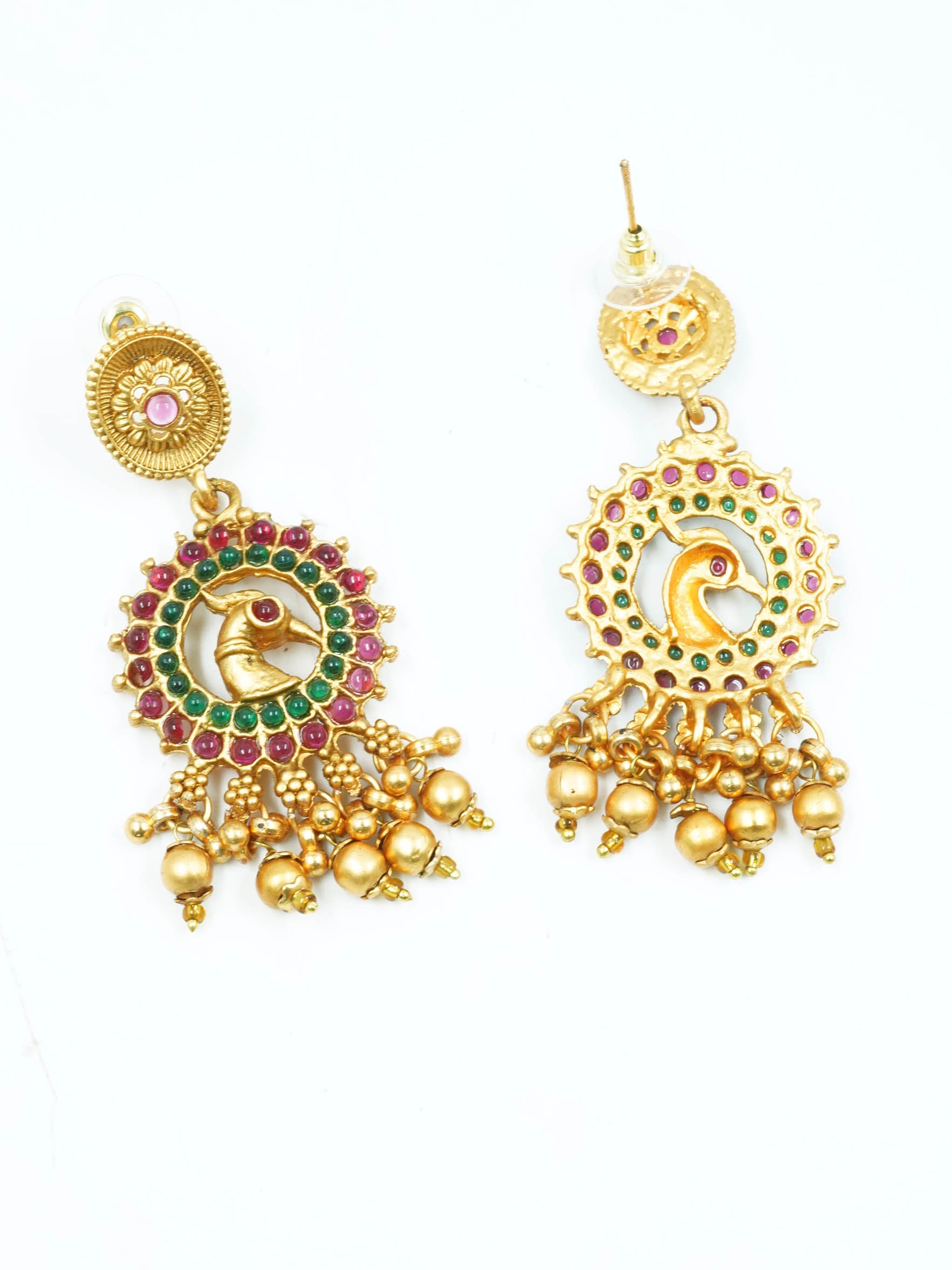 Gold Plated Long Peacock Necklace Set with Multi Color Stones 12002N