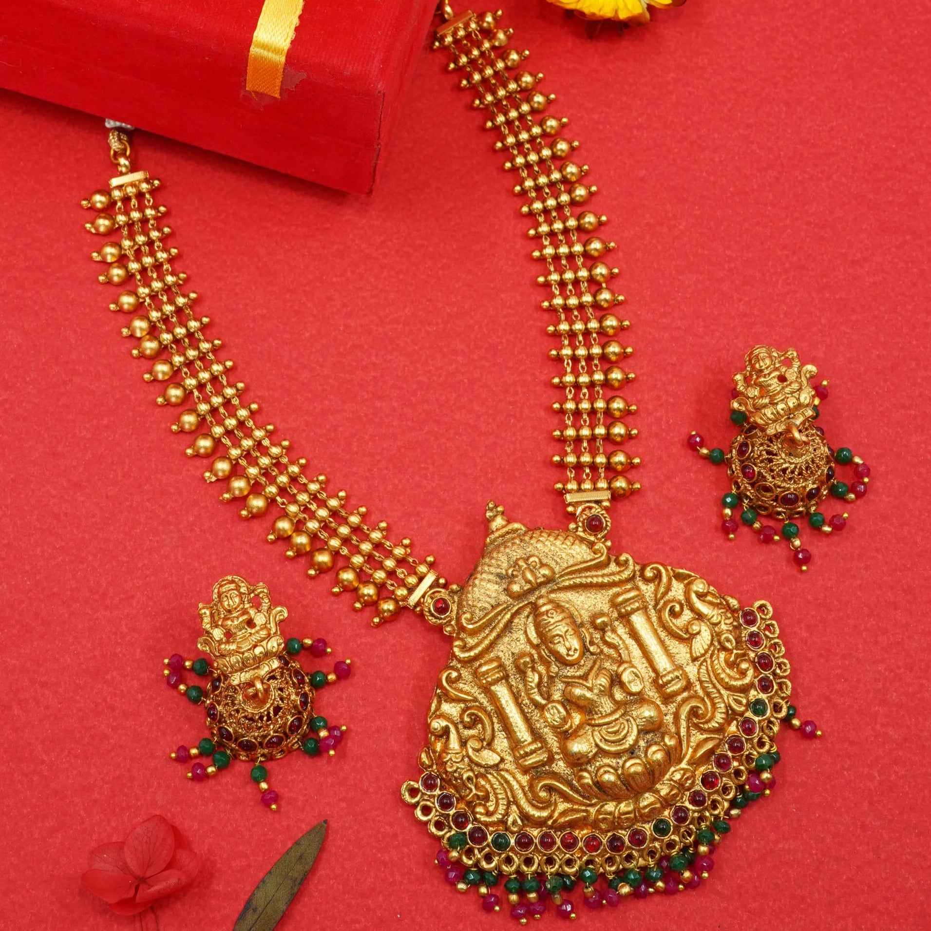 Gold Plated Medium Length Classic Laxmi Necklace set 10413N