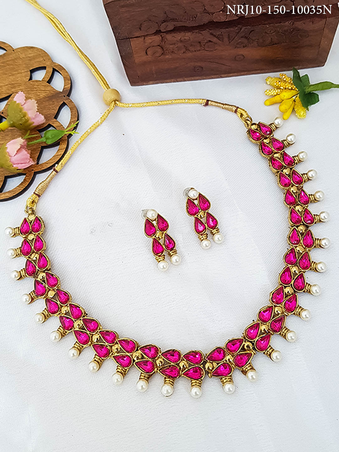Gold Plated Multi Colour Short Necklace Set 10035N