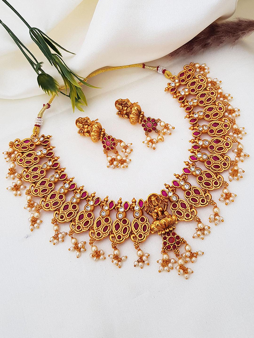 Gold Plated Multi Short necklace set with pearl drops - Colours Available 6913N
