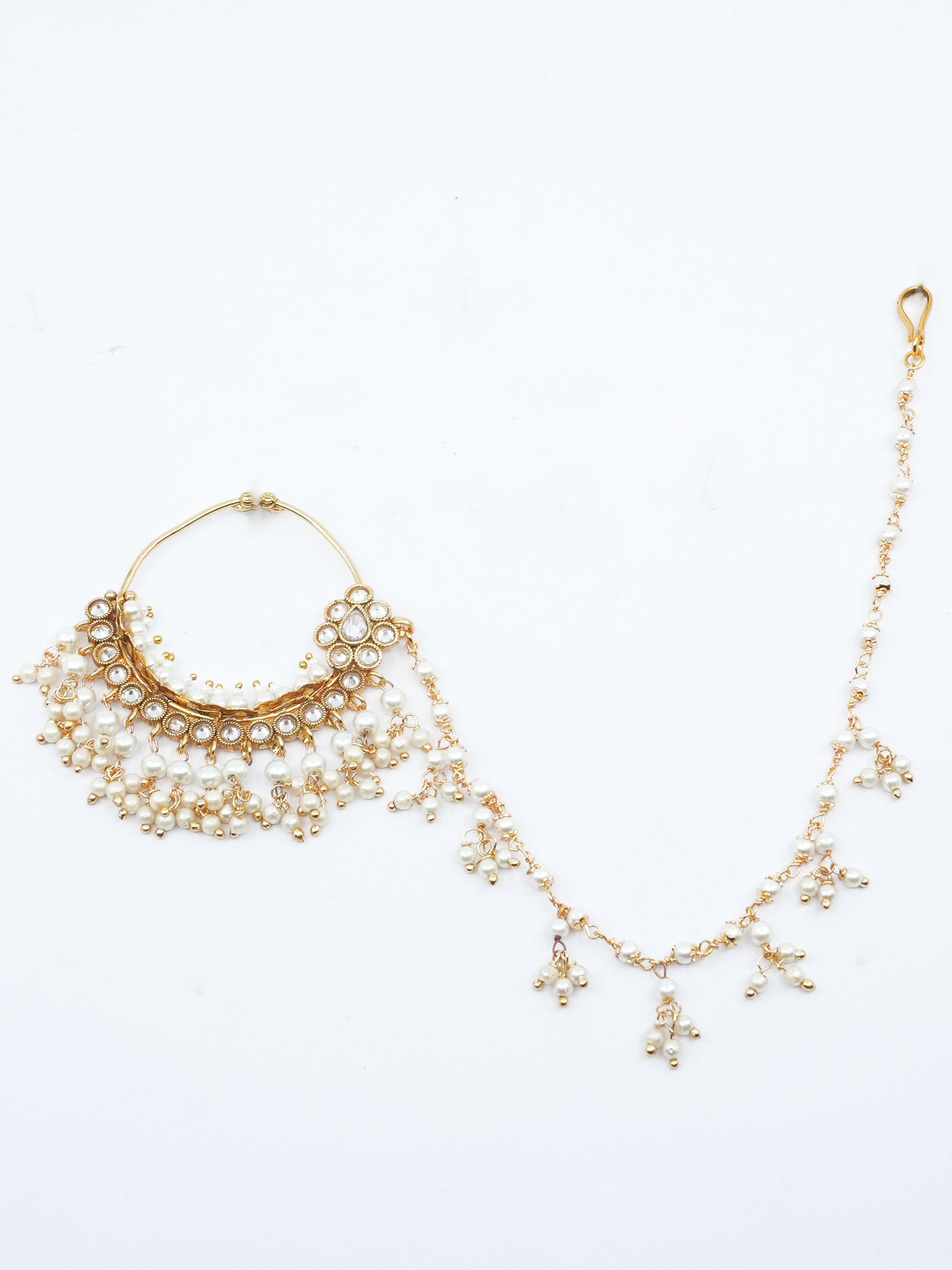 Gold Plated Nosepin / Nath with pearl hanging 11644N
