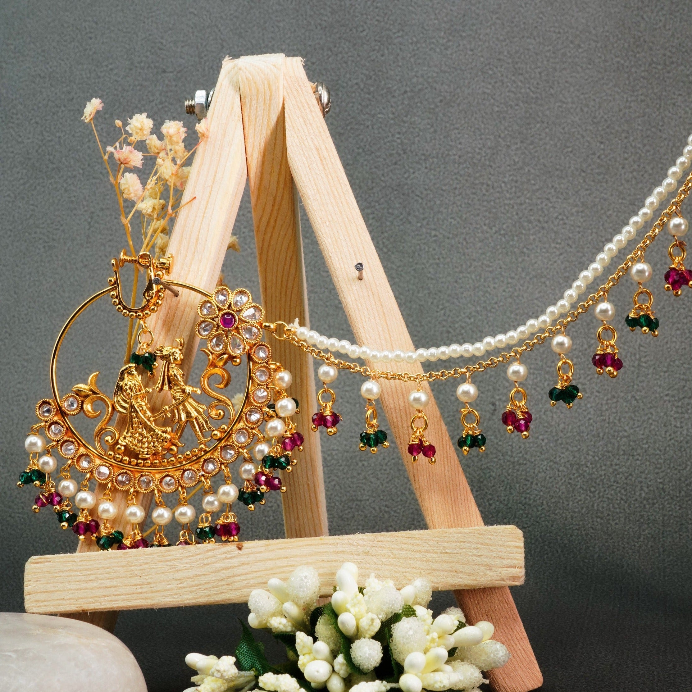 Gold Plated Nosepin / Nath with pearl hanging 9683N