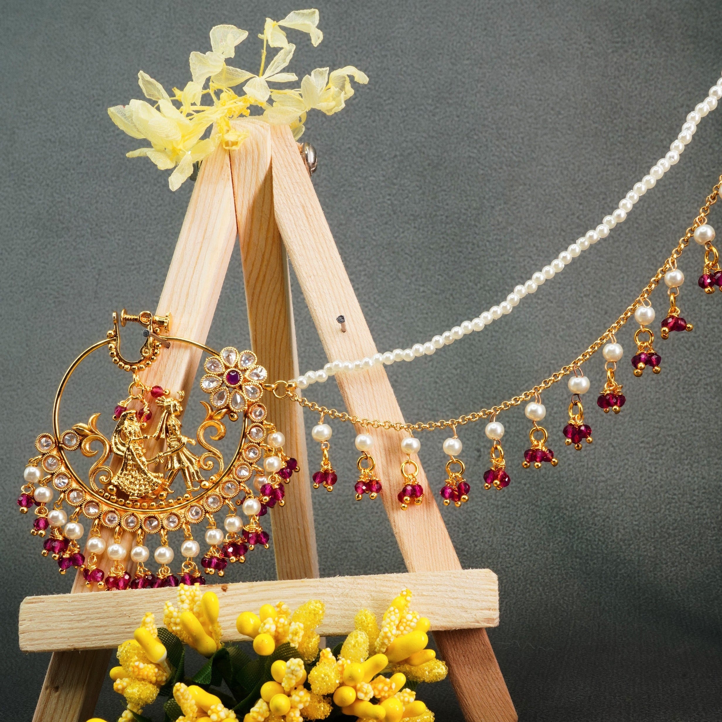 Gold Plated Nosepin / Nath with pearl hanging 9684N