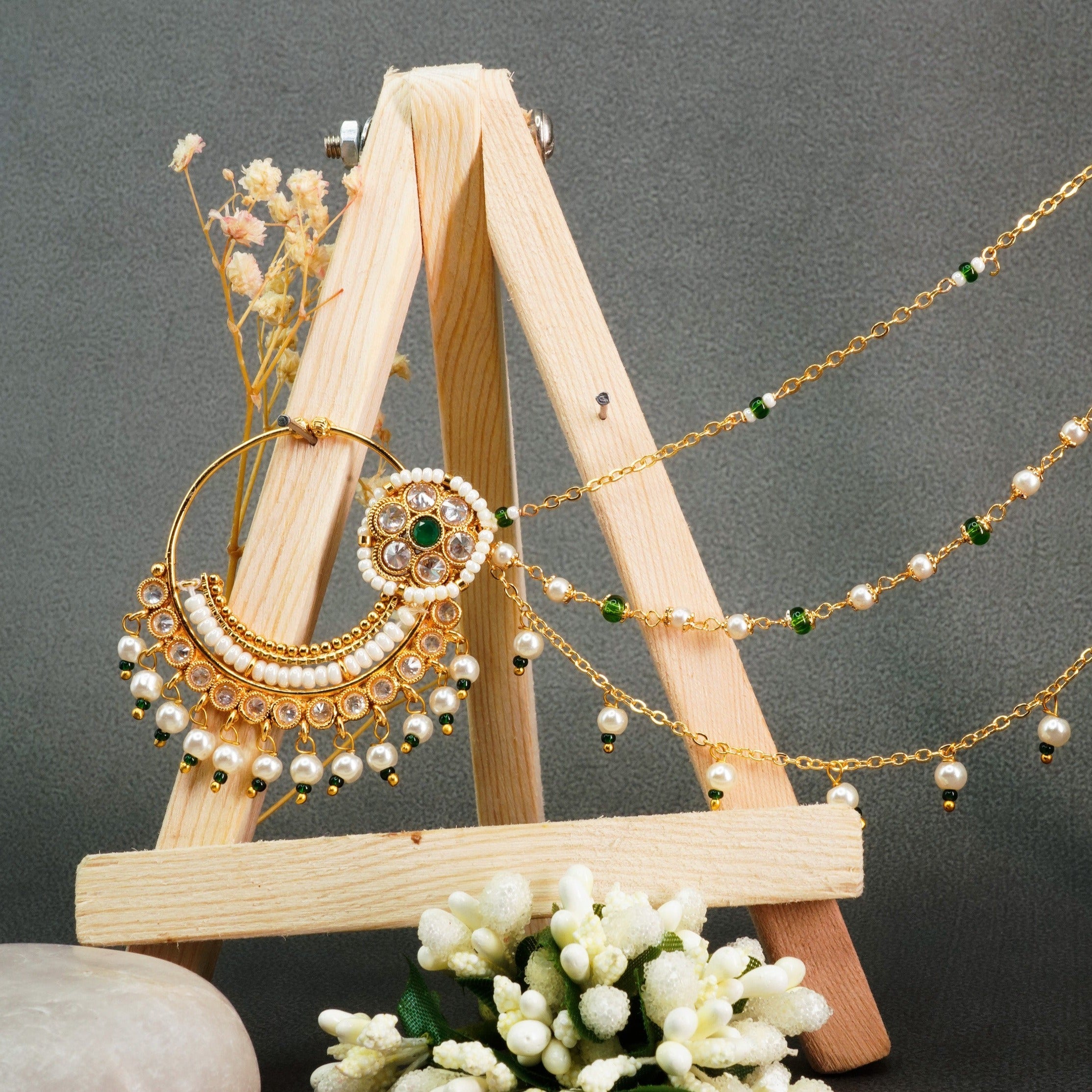 Gold Plated Nosepin / Nath with pearl hanging 9687N
