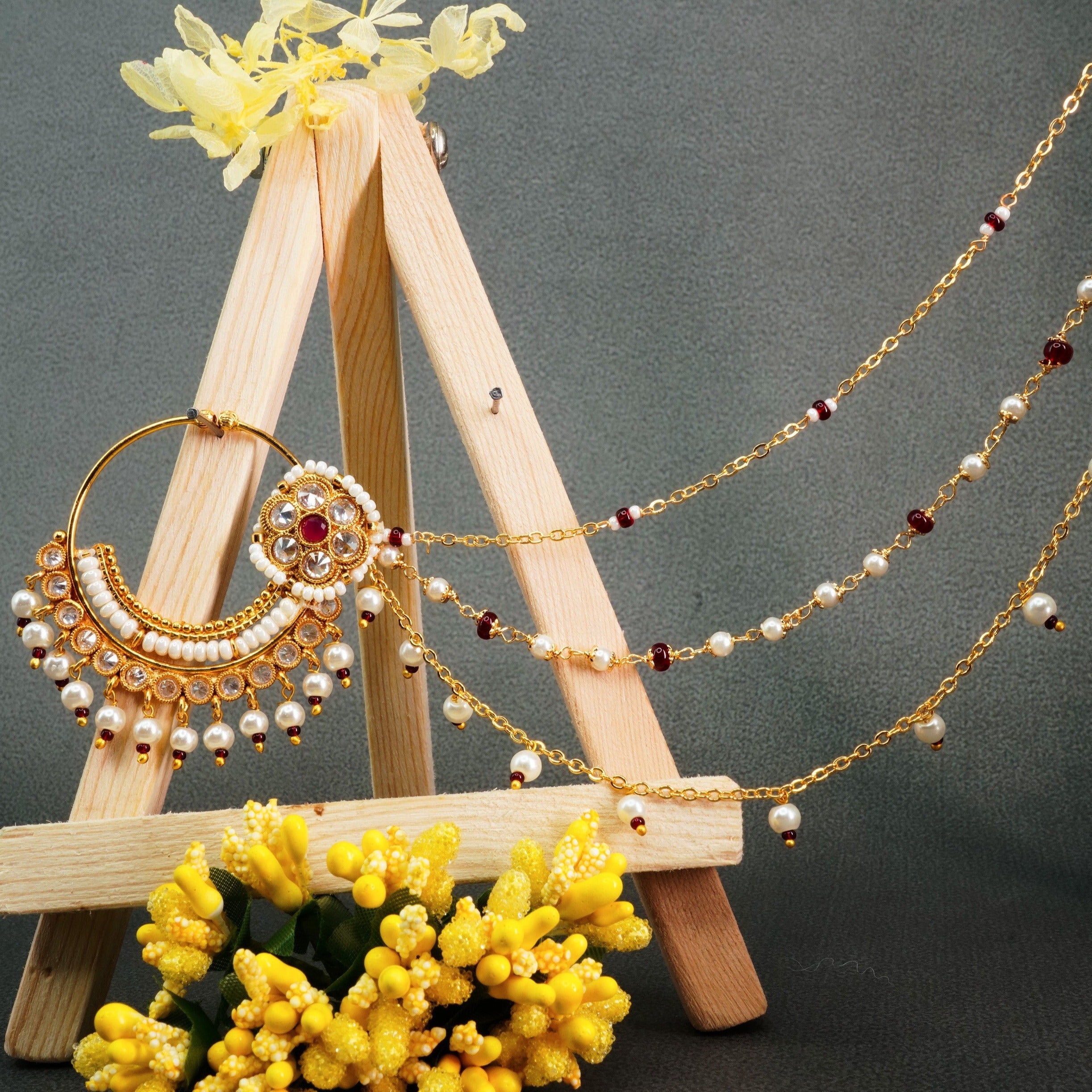 Gold Plated Nosepin / Nath with pearl hanging 9688N