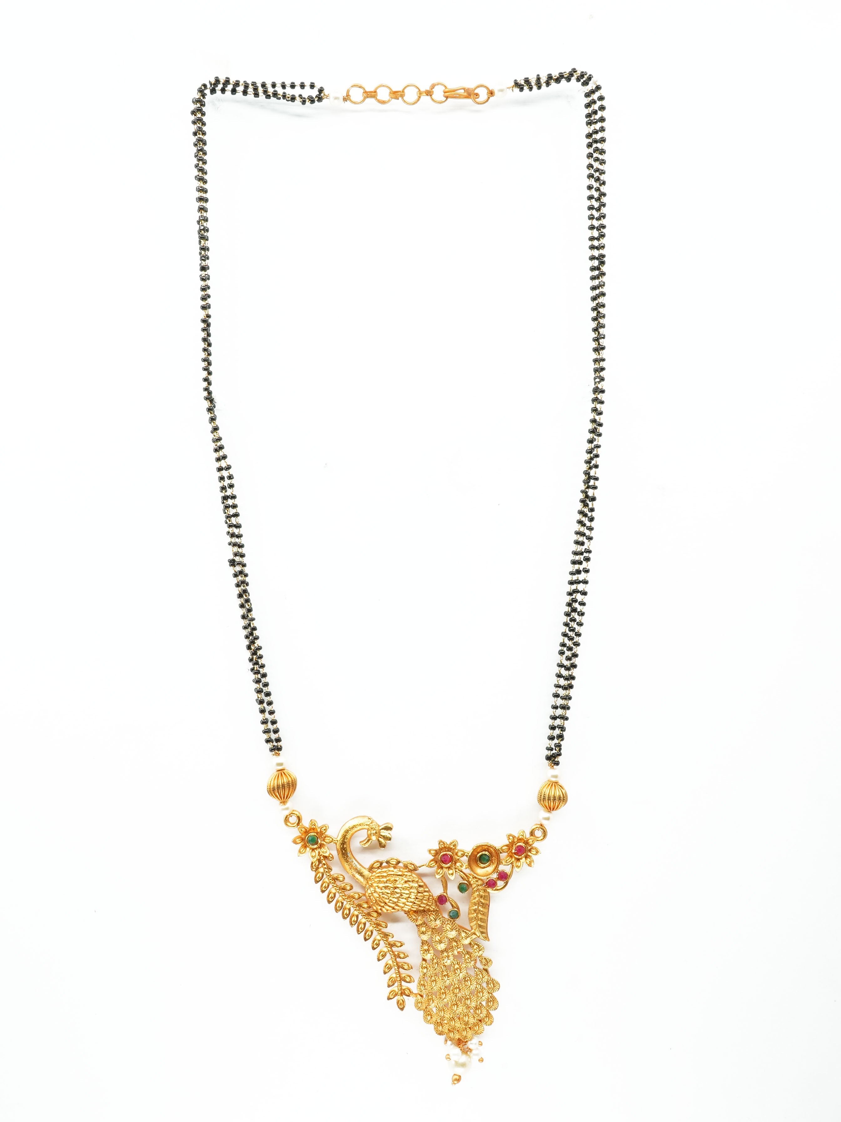 Gold Plated Peacock Pendant design with Black crystal mala 5946N