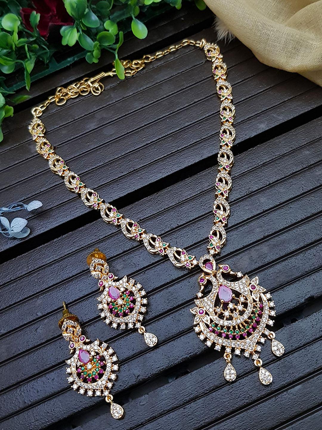 Gold Plated Premium Finish guaranteed Necklace Set with cz stones 7790N-Necklace Set-Griiham-Griiham