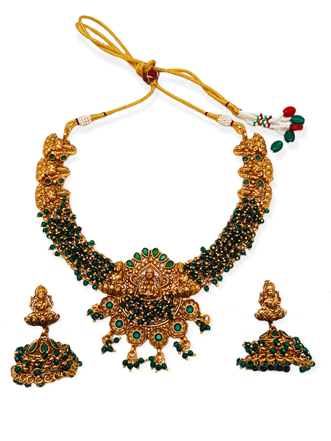 Gold Plated Premium quality Temple Short Necklace 6772N-Necklace Set-Griiham-Green-Griiham