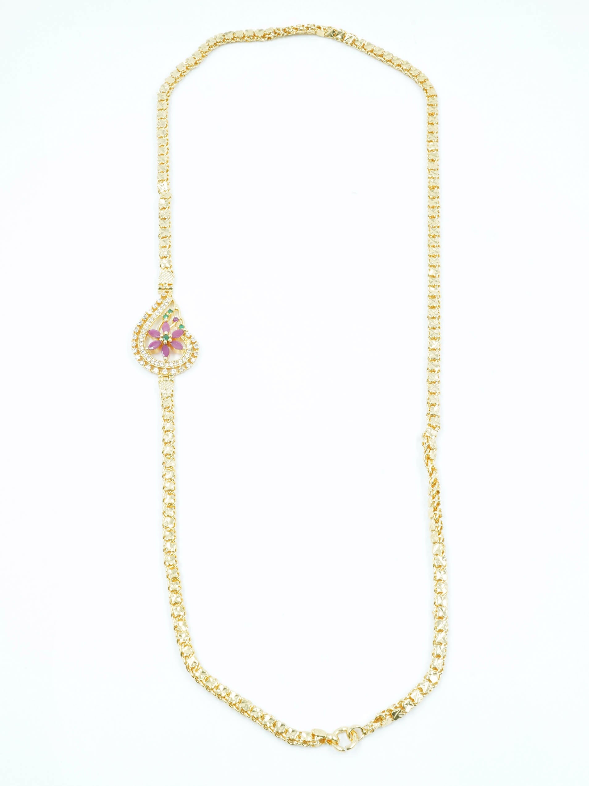 Gold Plated Real Gold Finish CZ Studded Mopu Chain 12020N