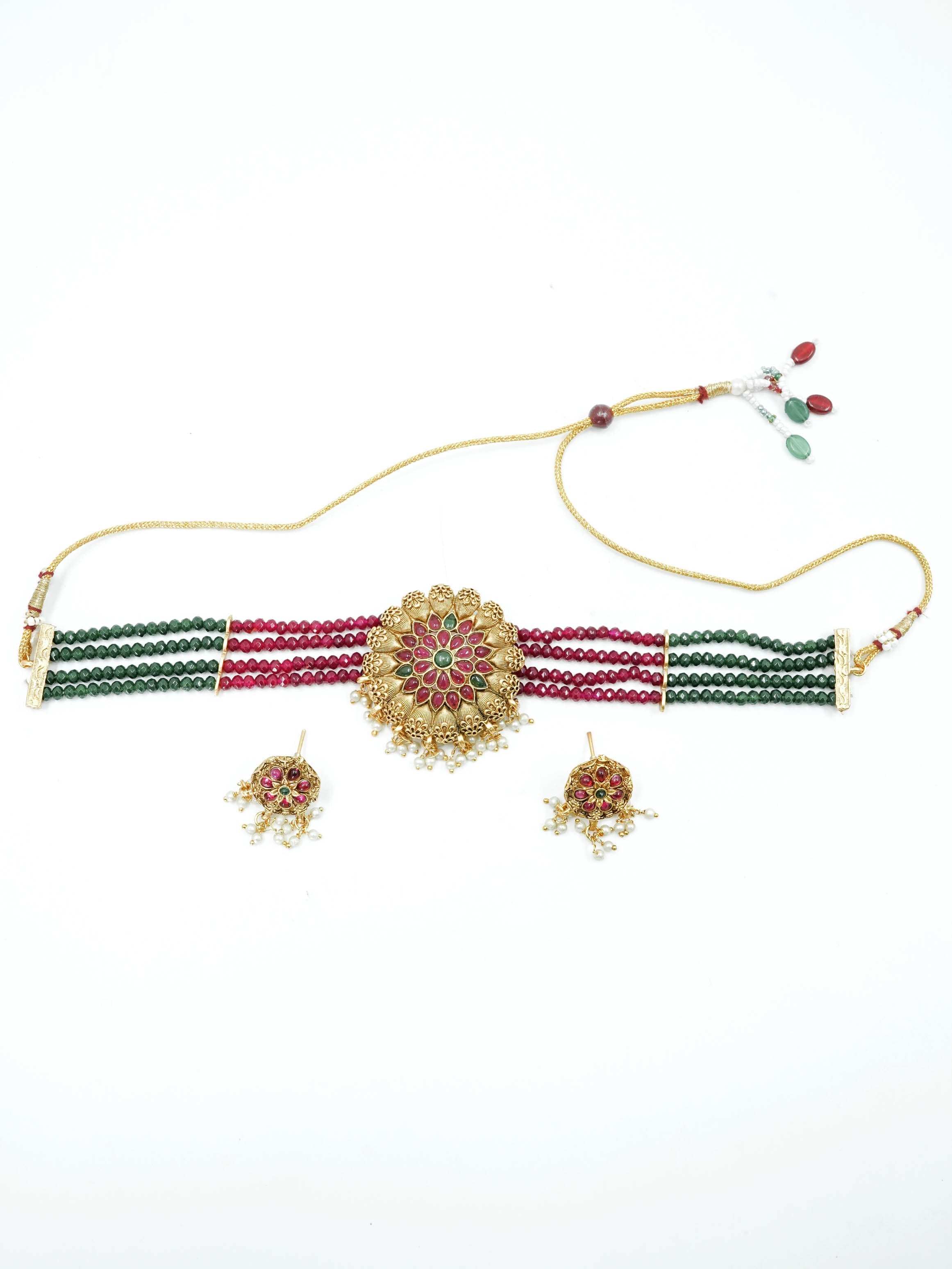 Gold Plated Royal Short Multicolor crystal Choker Necklace set 10383N