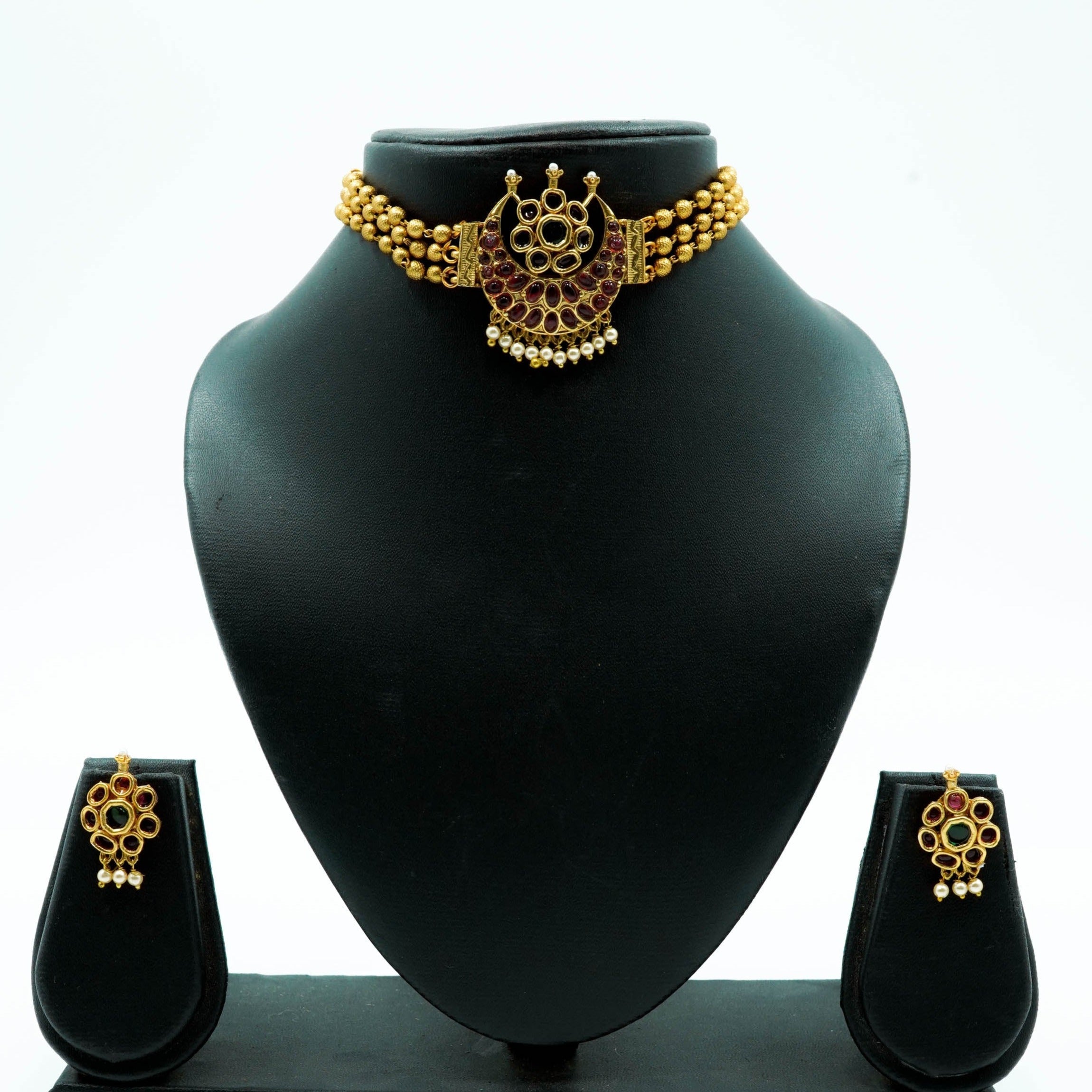 Gold Plated Royal Short Peacock Choker Necklace set 10402N