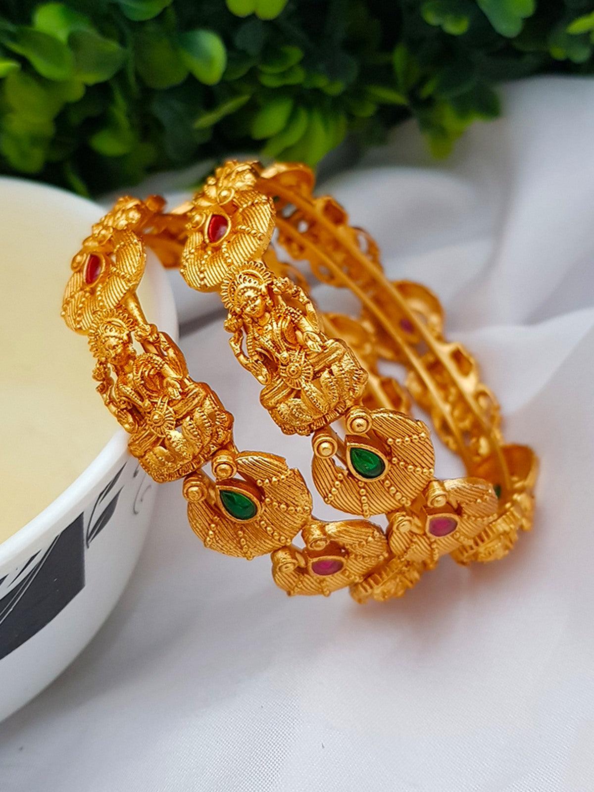 Gold Plated Set of 2 Broad Laxmi Bangles with AD stones 7199A