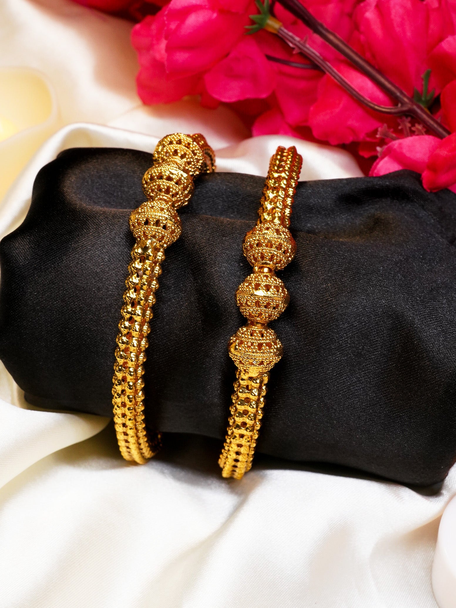 Gold Plated Set of 2 Pearl Bangles with stones 10111A