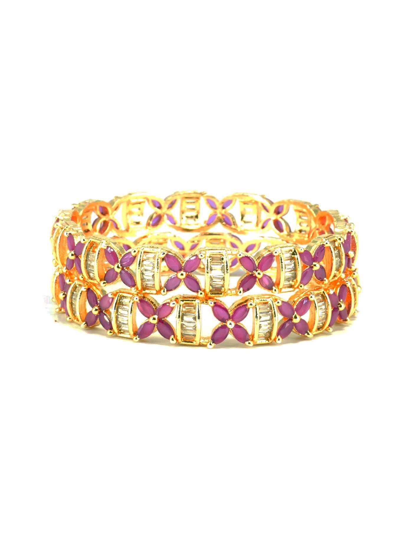 Gold Plated Set of 2 designer Bangles with CZ items 10314A