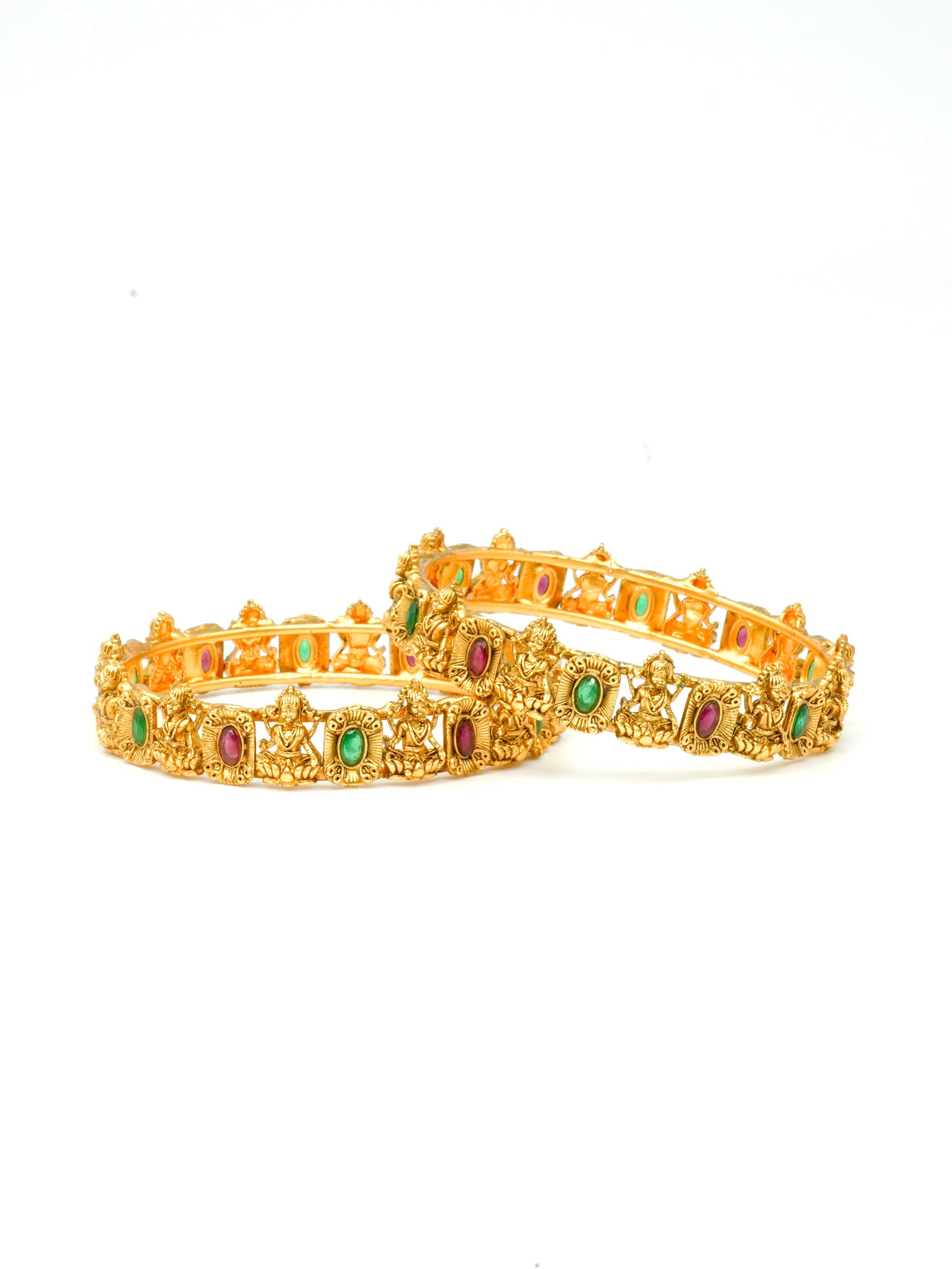 Gold Plated Set of 2 designer Bangles with MultiColor stones 8965B