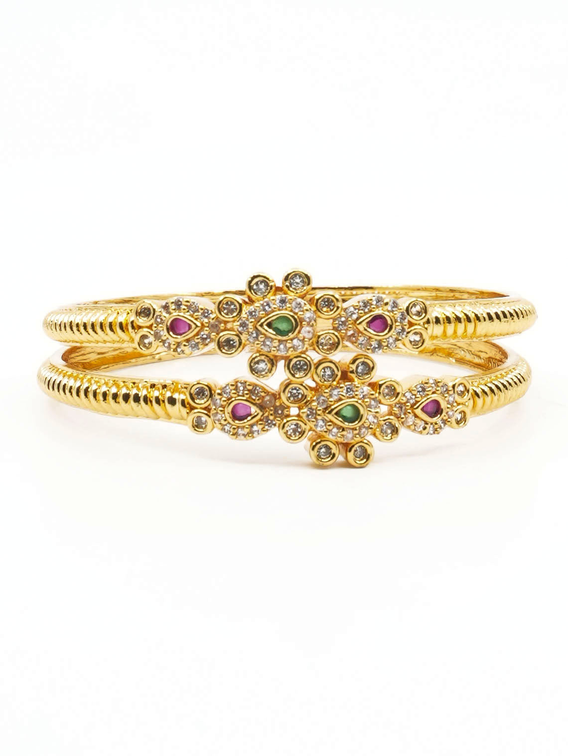 Gold Plated Set of 2 designer Bangles with Multicolor stones 11510A