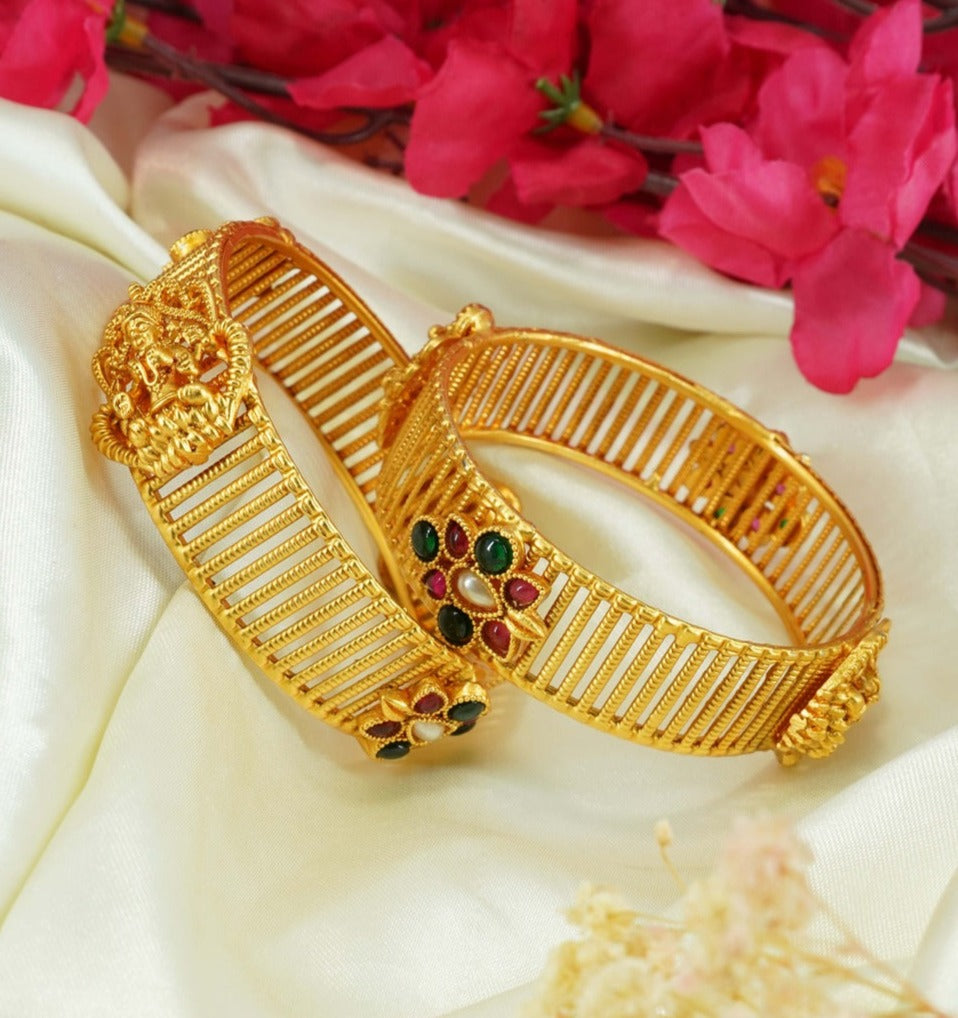Gold Plated Set of 2 designer Bangles with multicolor stones 10436A
