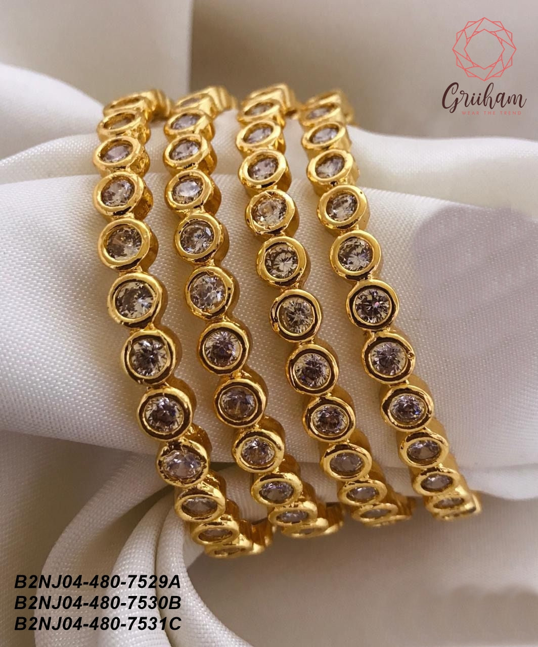 Gold Plated Set of 4 designer Bangles with AD stones 7529A