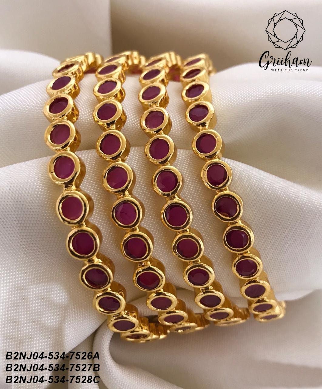 Gold Plated Set of 4 designer Bangles with AD stones 7532A