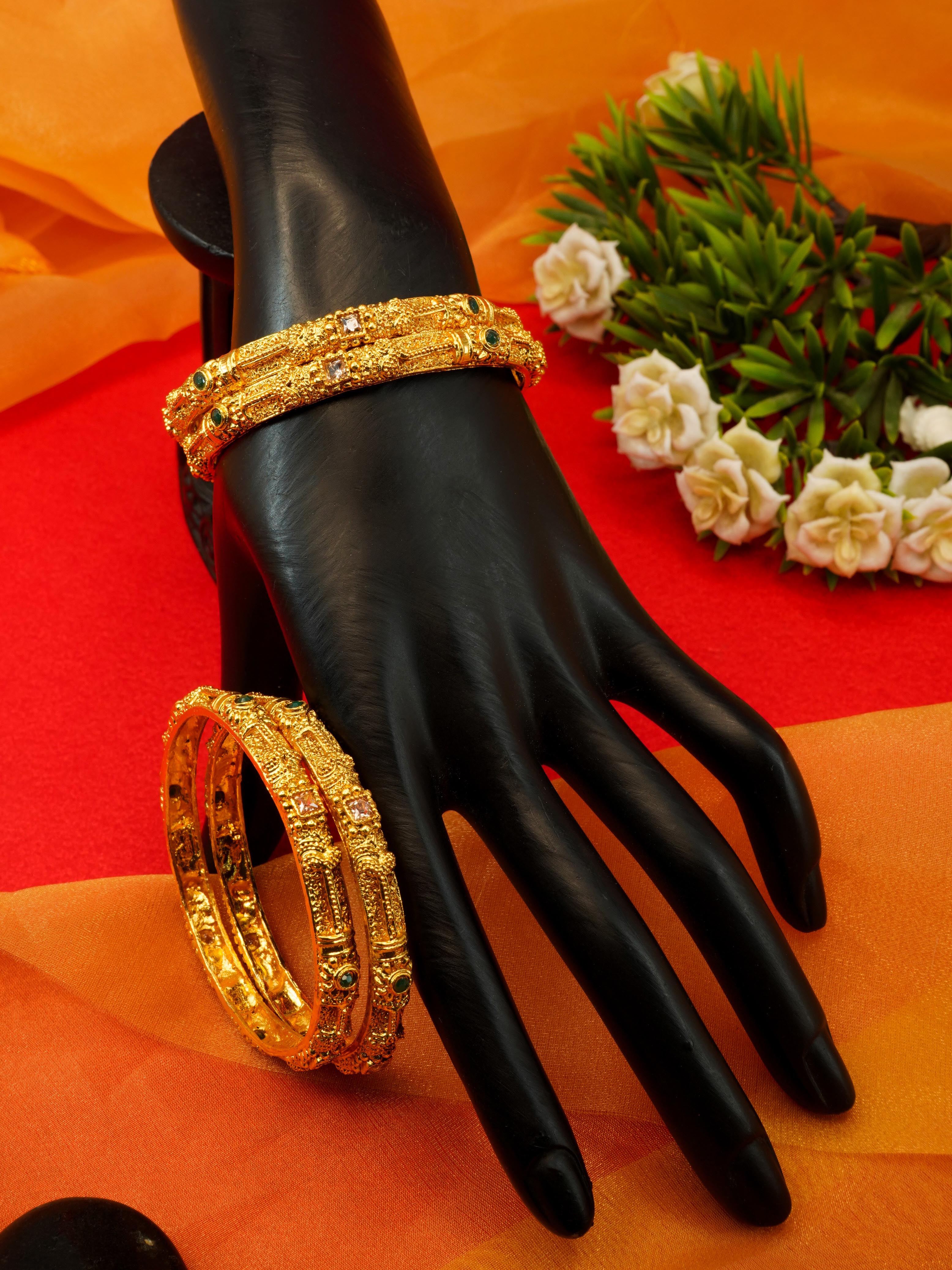 Gold Plated Set of 4 designer Bangles with colored stones 10287A