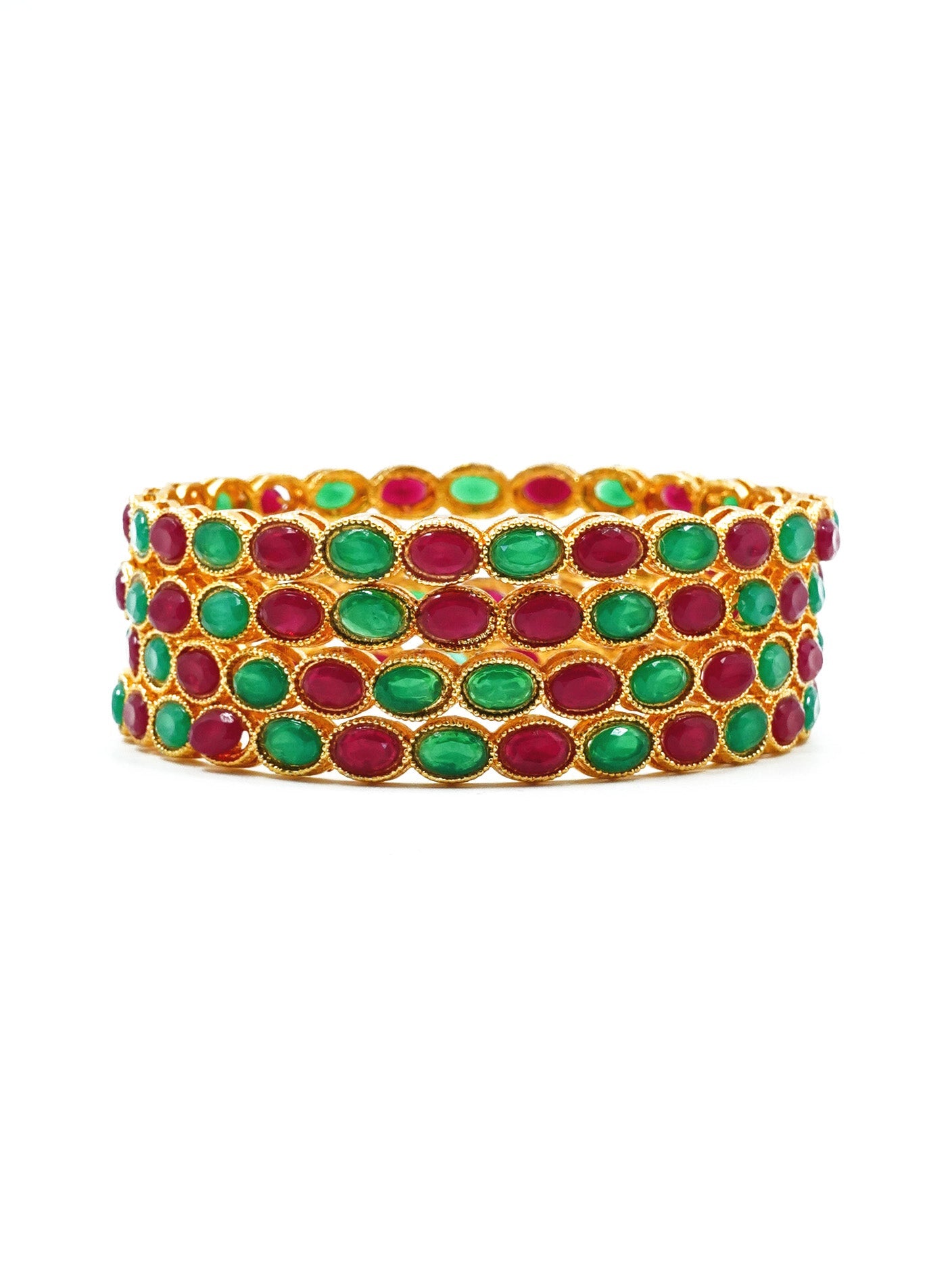 Gold Plated Set of 4 designer Red Stone Bangles 10830A