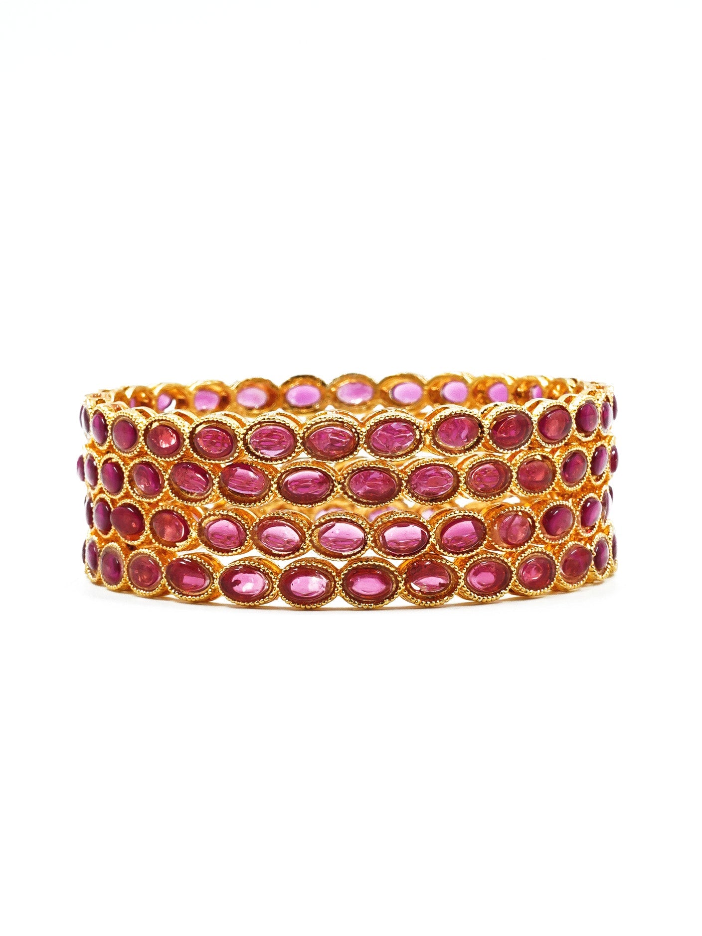 Gold Plated Set of 4 designer Red Stone Bangles 10833A