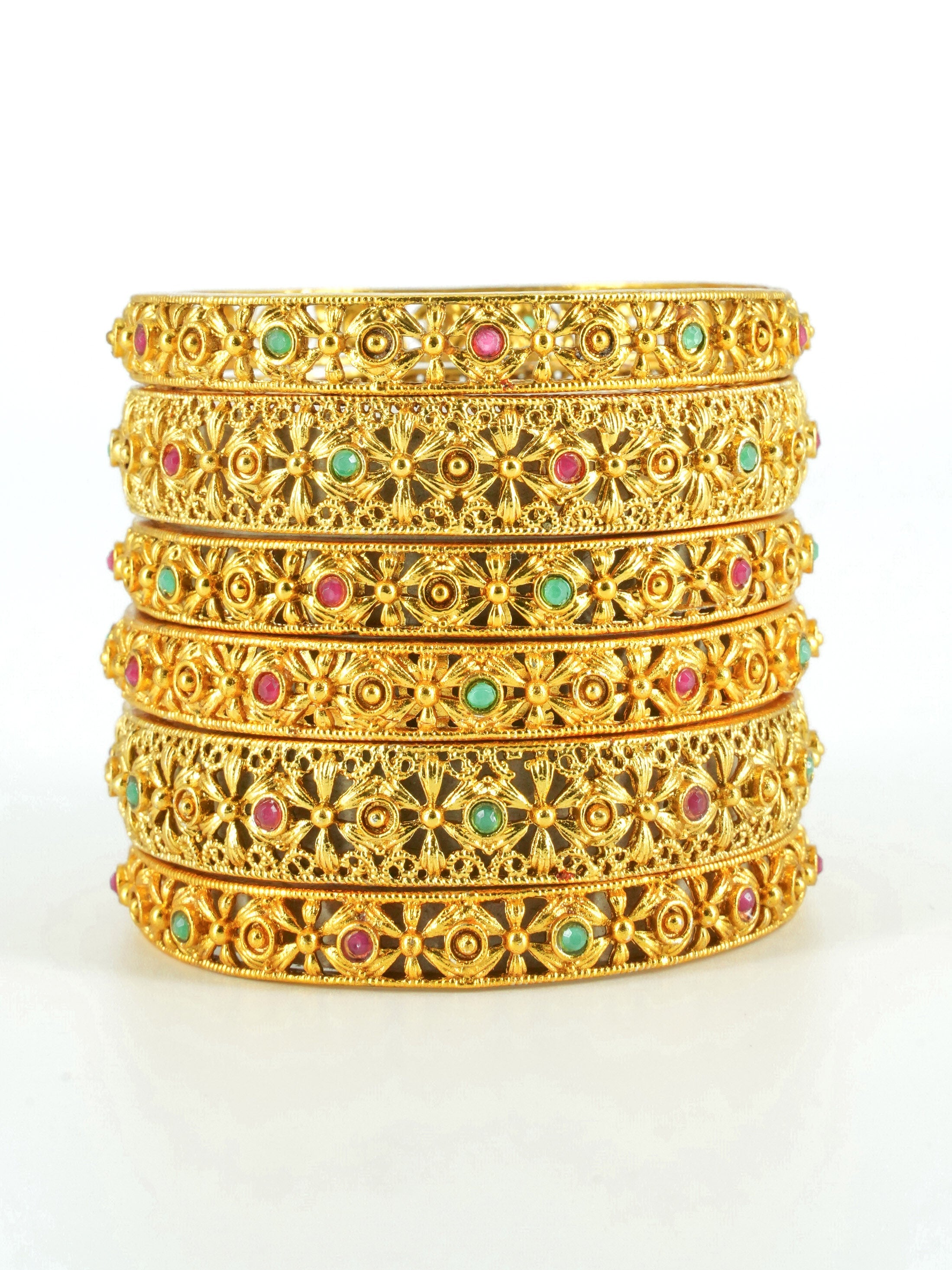 Gold Plated Set of 6 designer Bangles Multicolor 8160B