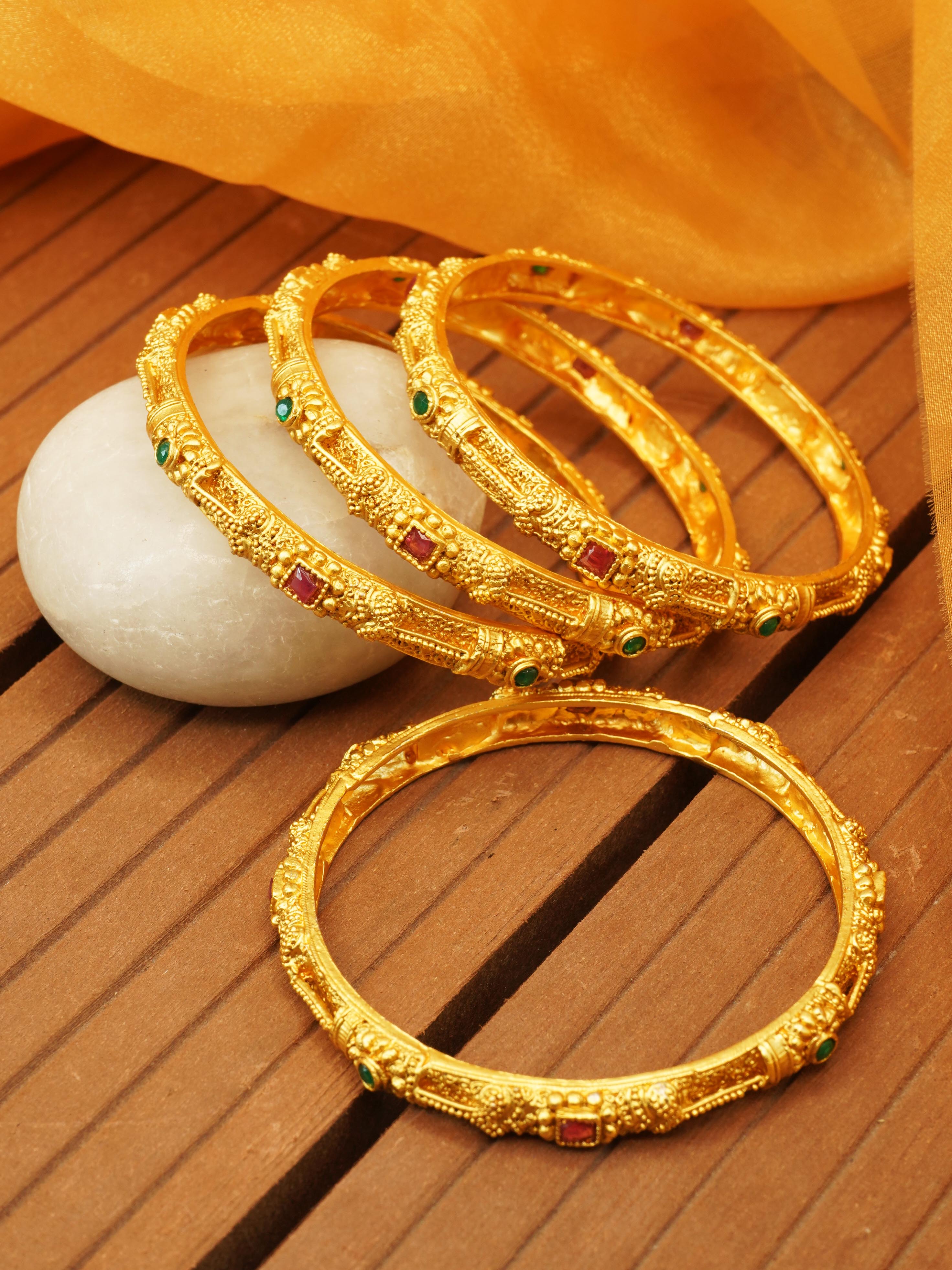 Gold Plated Set of4 designer Bangles with colored stones 10284A