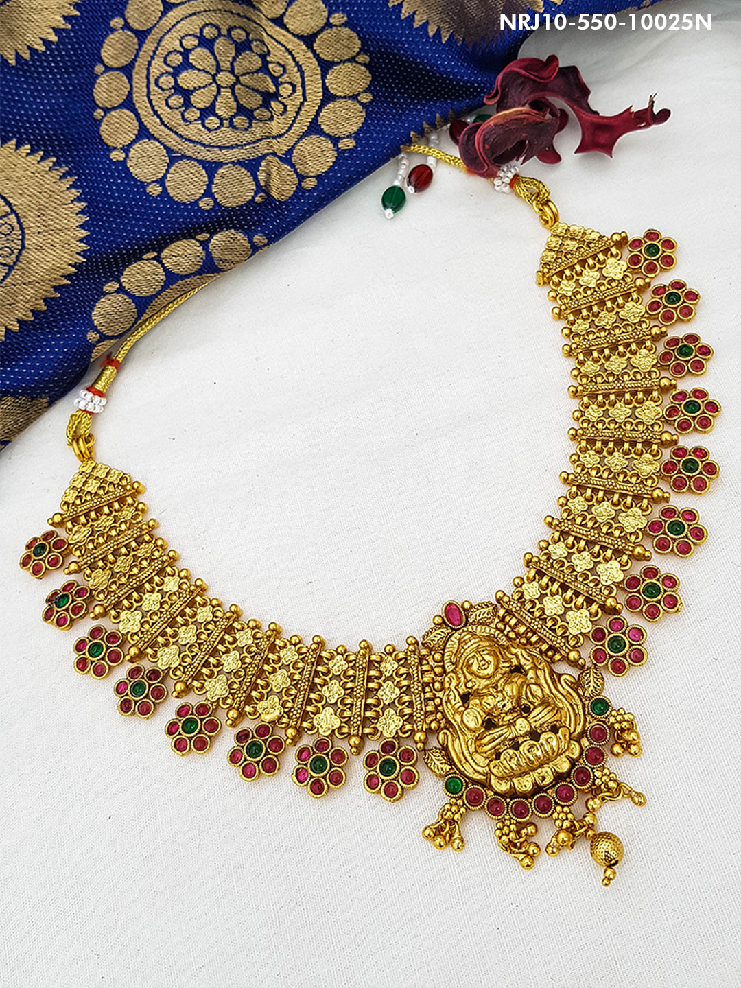 Gold Plated Short Laxmi Necklace with AD Stones 10025N