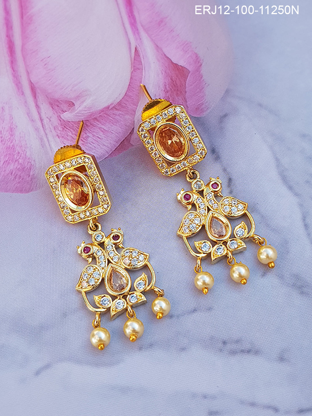 Gold Plated Stone Studded Long Jhumka / earrings / Hangings 11250N