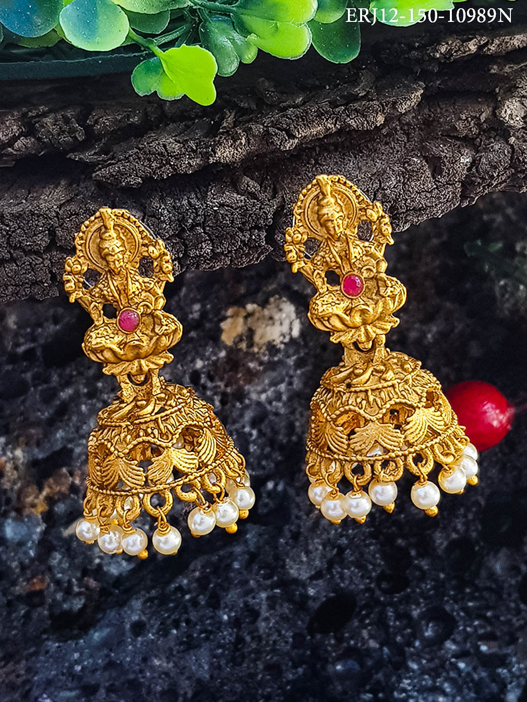 Gold Plated Top quality Real AD Stones Laxmi Jhumki 10989N