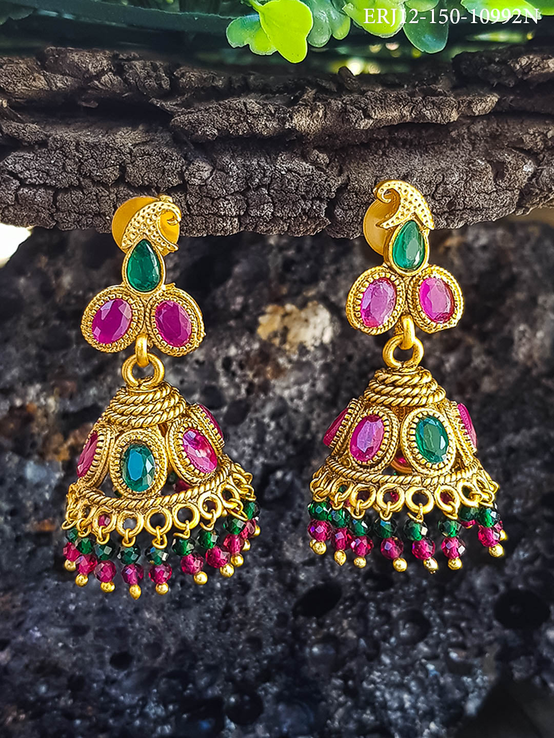 Gold Plated Top quality Real AD Stones peacock Jhumki 10992N
