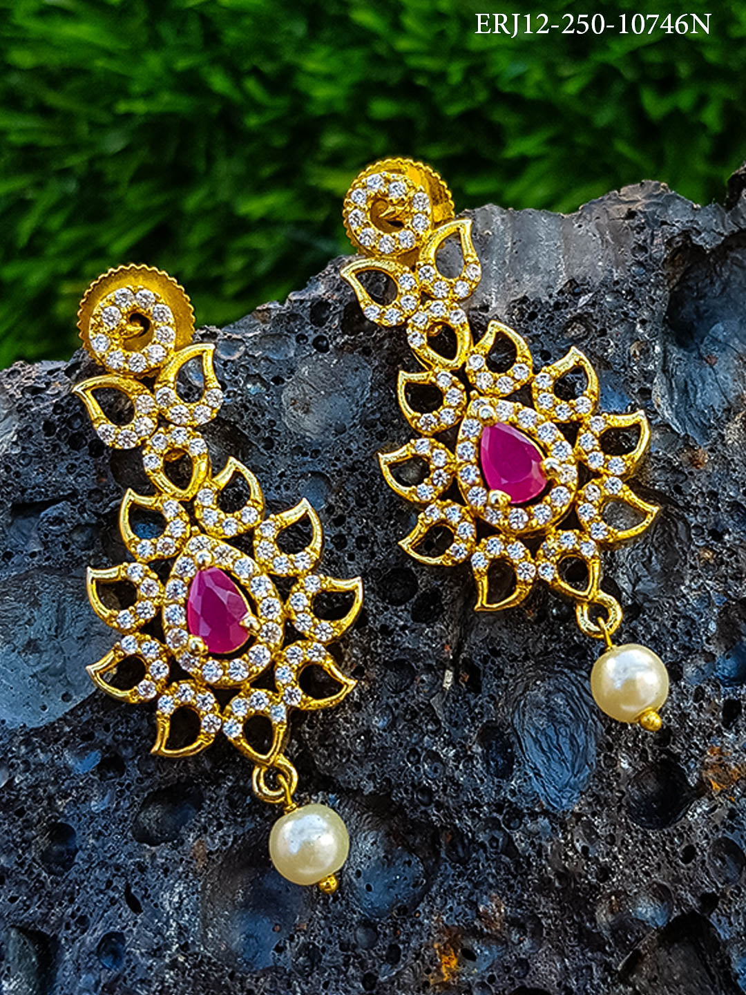 Gold Plated Top quality Real CZ Stones Jumkis / Earrings / Hangings 10746N