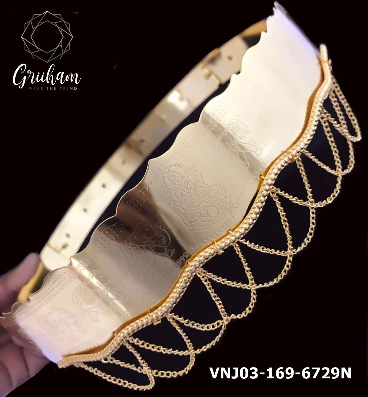 Gold Plated Traditional adjustable Waistbelt / vadiyannam with Engrave 6729N