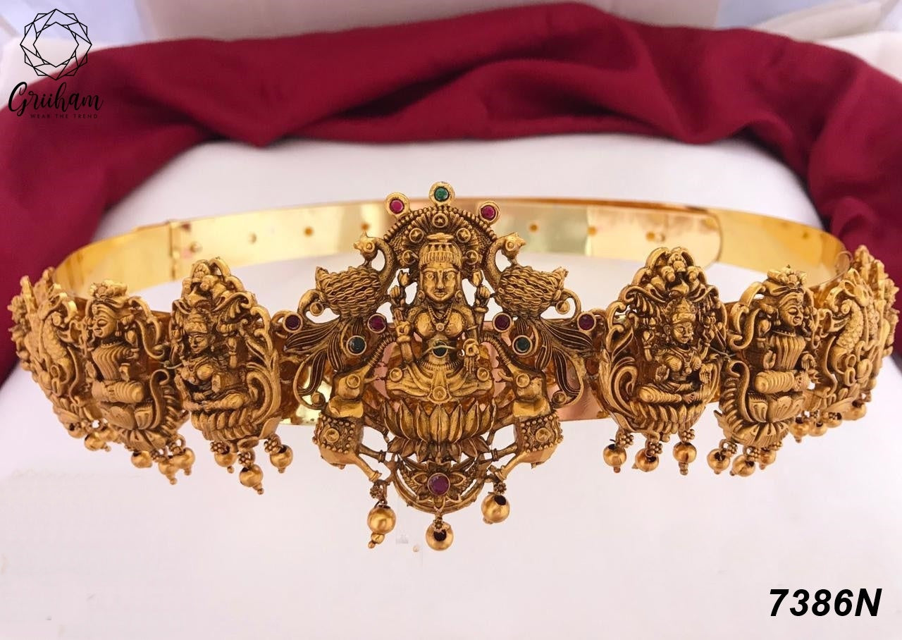 Gold Plated Traditional adjustable Waistbelt / vadiyannam with Laxmi 7386N