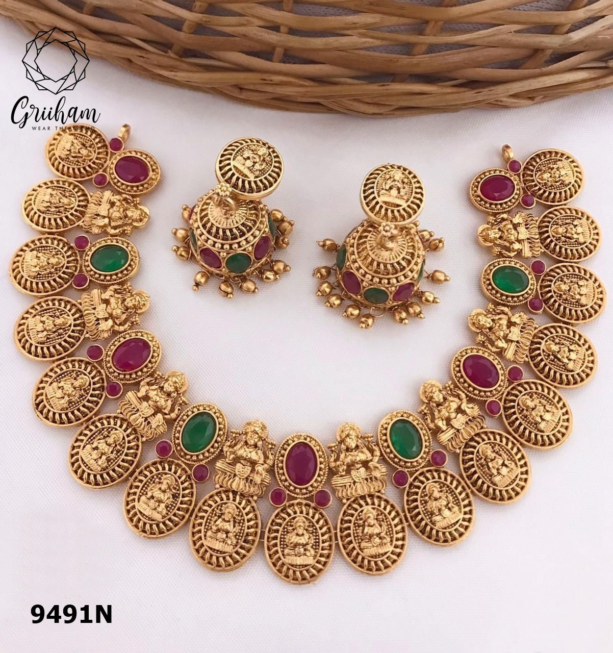 Gold Plated colored stone Necklace set 9490N