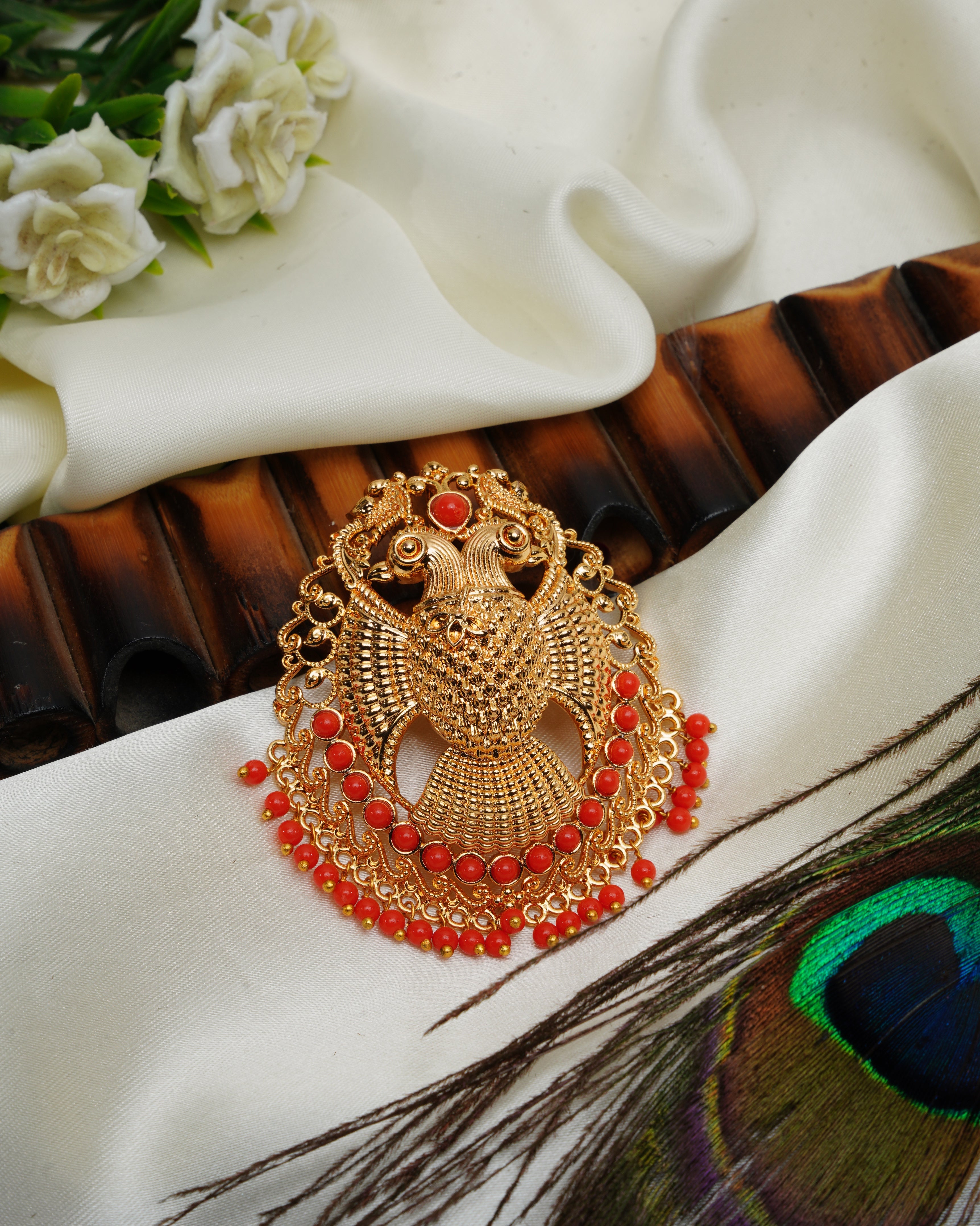 Gold Plated coorgi Pendant with red beads 8614N