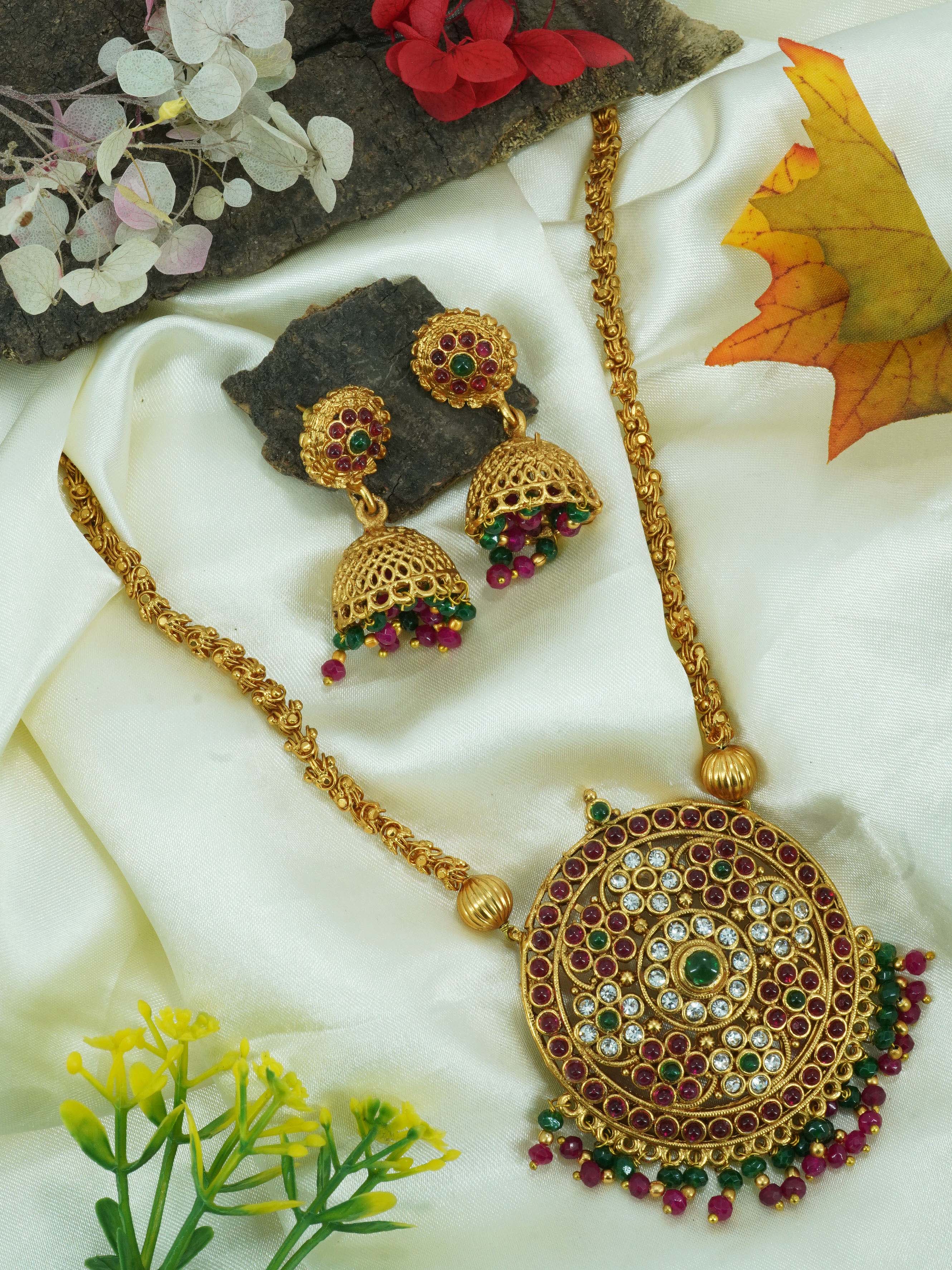 Gold Plated designer Pendant set with Multi colour stones 9628N