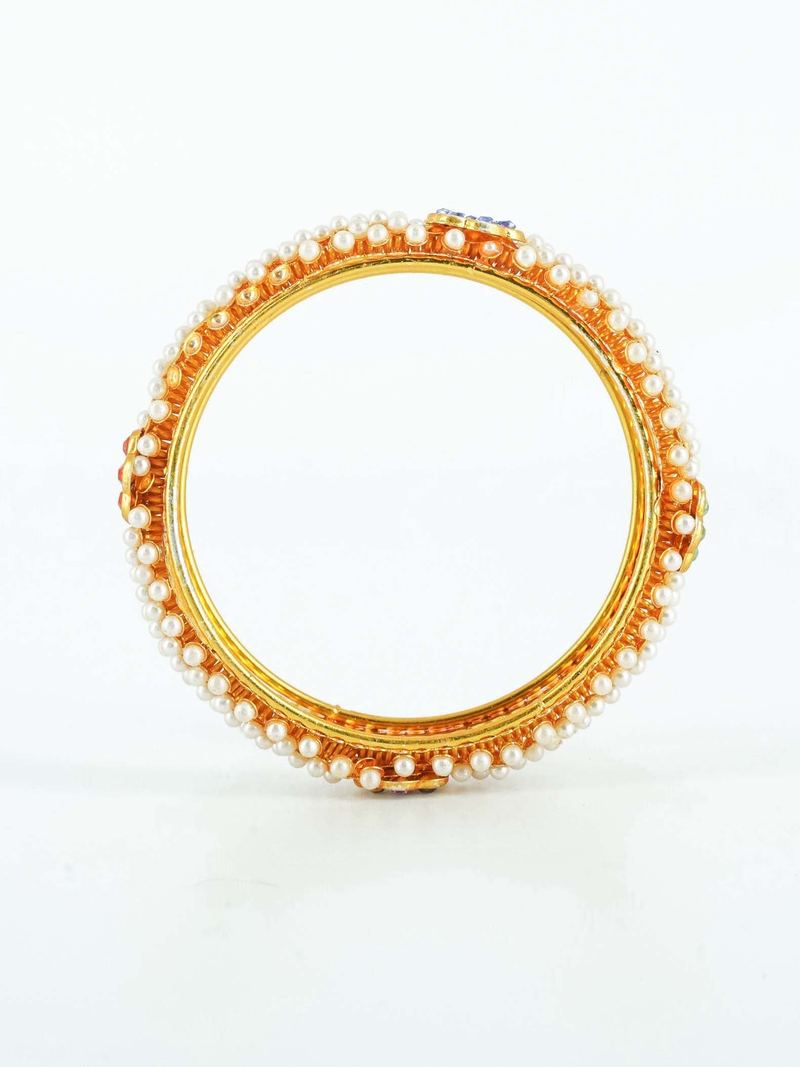 Gold Plated great finish Two Broad 4 thin Set of 6 bangles with pearls studded 8805A