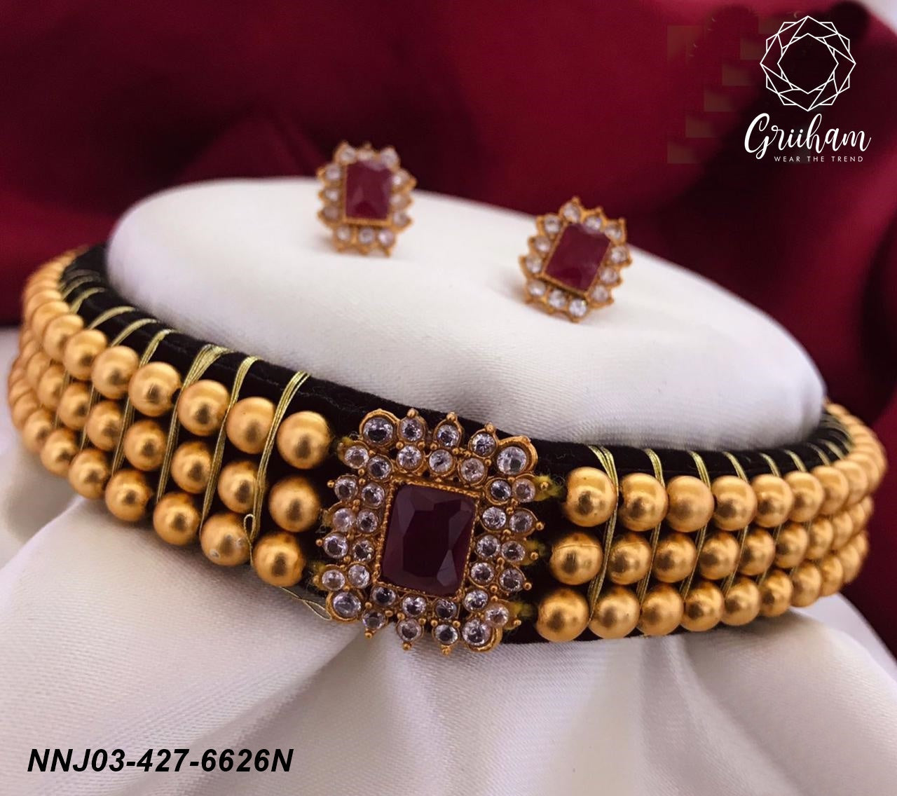 Gold Plated thusi Choker Necklace set with CZ Stones 6626N