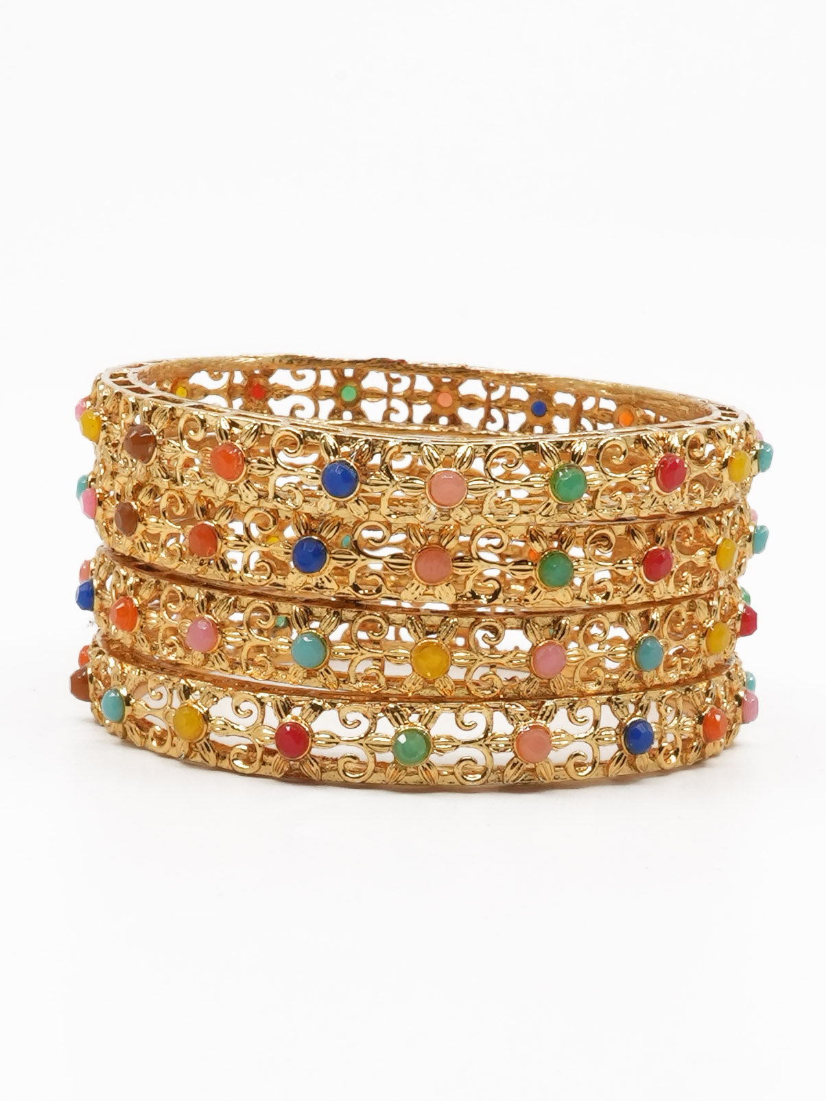 Gold Plated with Multii colour Stones Set of 4 bangles 11534A