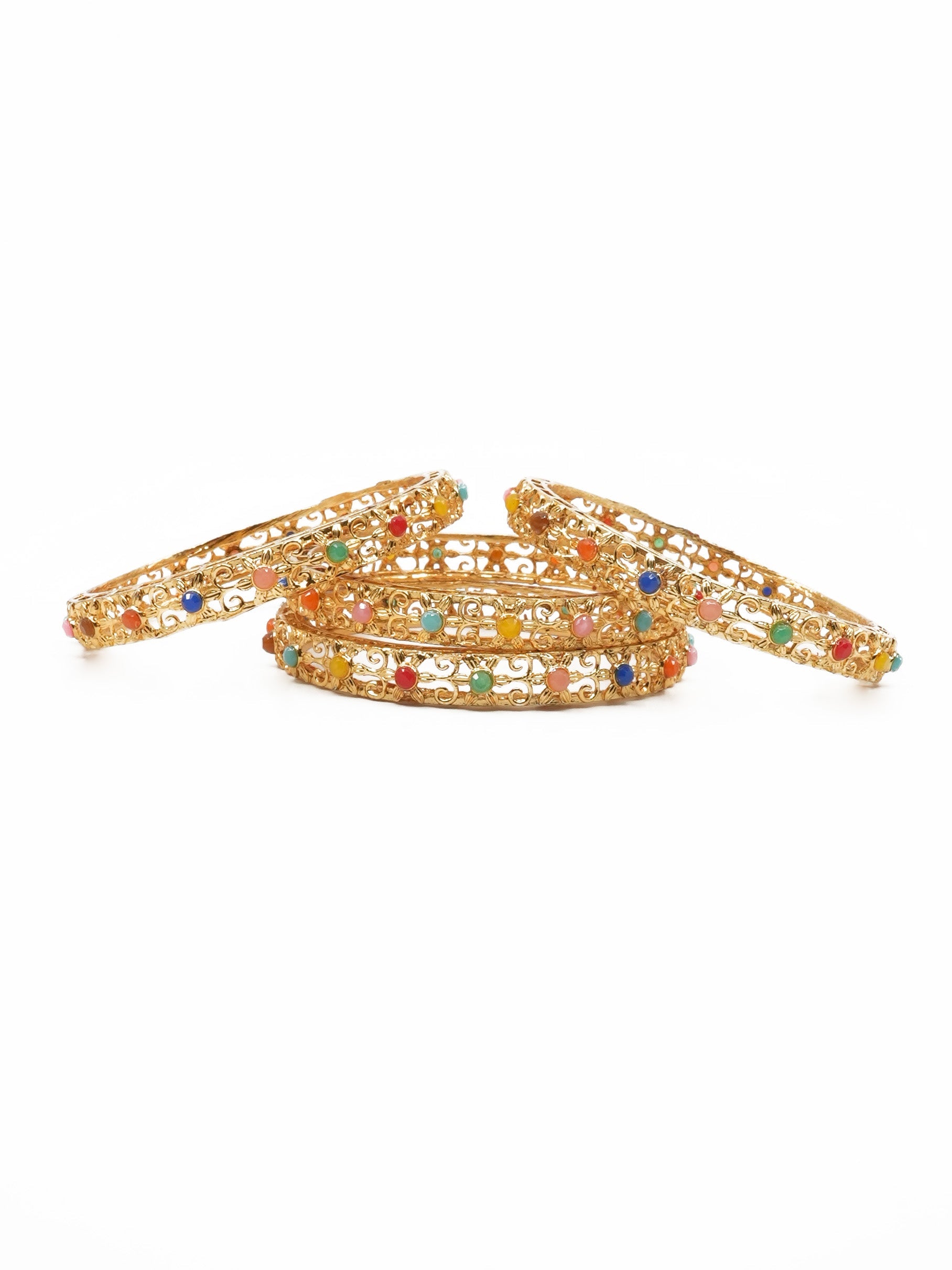 Gold Plated with Multii colour Stones Set of 4 bangles 11534A