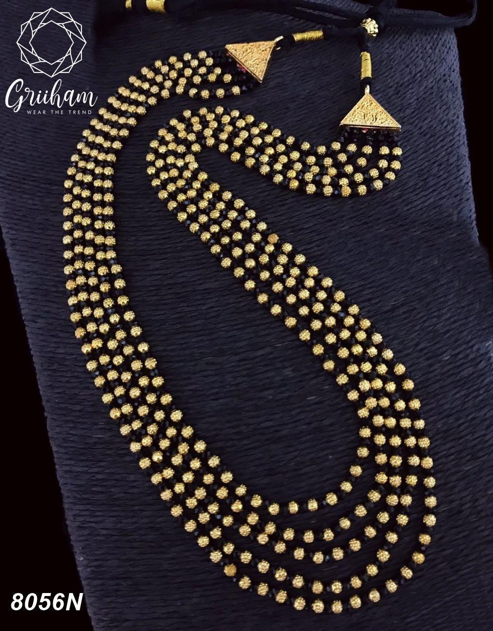 Gold finish 4 layer ball chain Jow mala Black crystals(Length 18 inches extended upto 20 inches)8056N-Necklace Set-Kanakam-Griiham