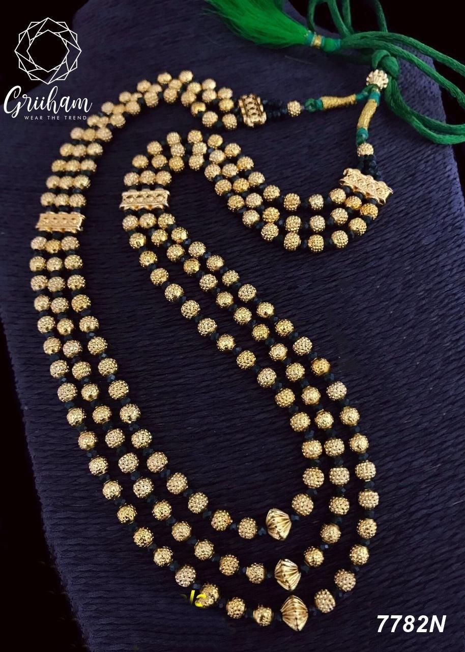 Gold finish ball chain Jow mala green crystals(Length 18 inches extended upto 20 inches)7782N